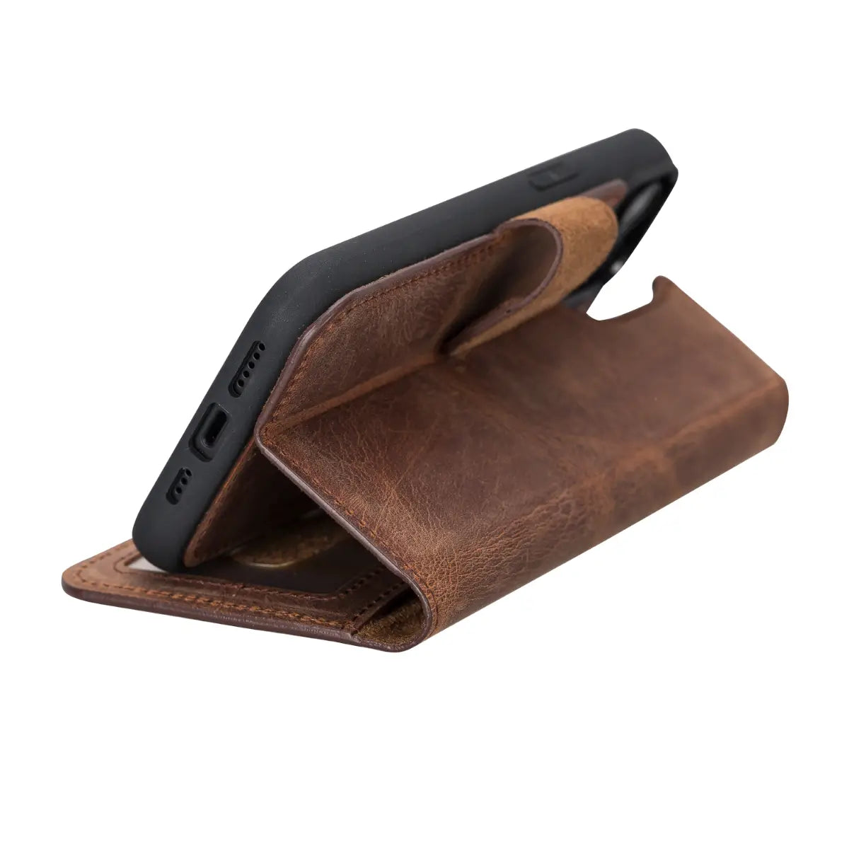 Vintage Brown Distressed Leather Wallet Case for iPhone 14 - Slim Protective Cover with Card Slots | Perfect for Everyday Use, Travel & Business