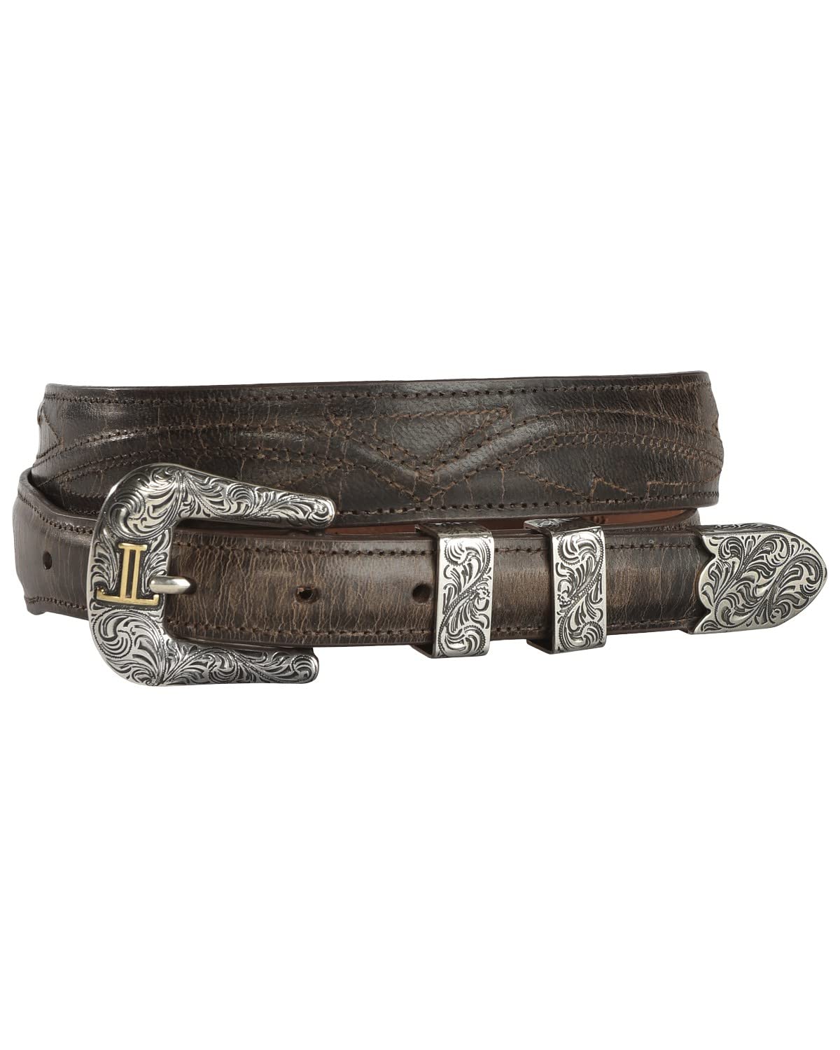 Lucchese Men's Burnished Goat Leather Belt - Seville Stitch Design, Chocolate Brown, Size 24 - Premium Western Style Belt for Cowboy Boots & Jeans | Perfect for Rodeo, Ranch Work & Casual Wear