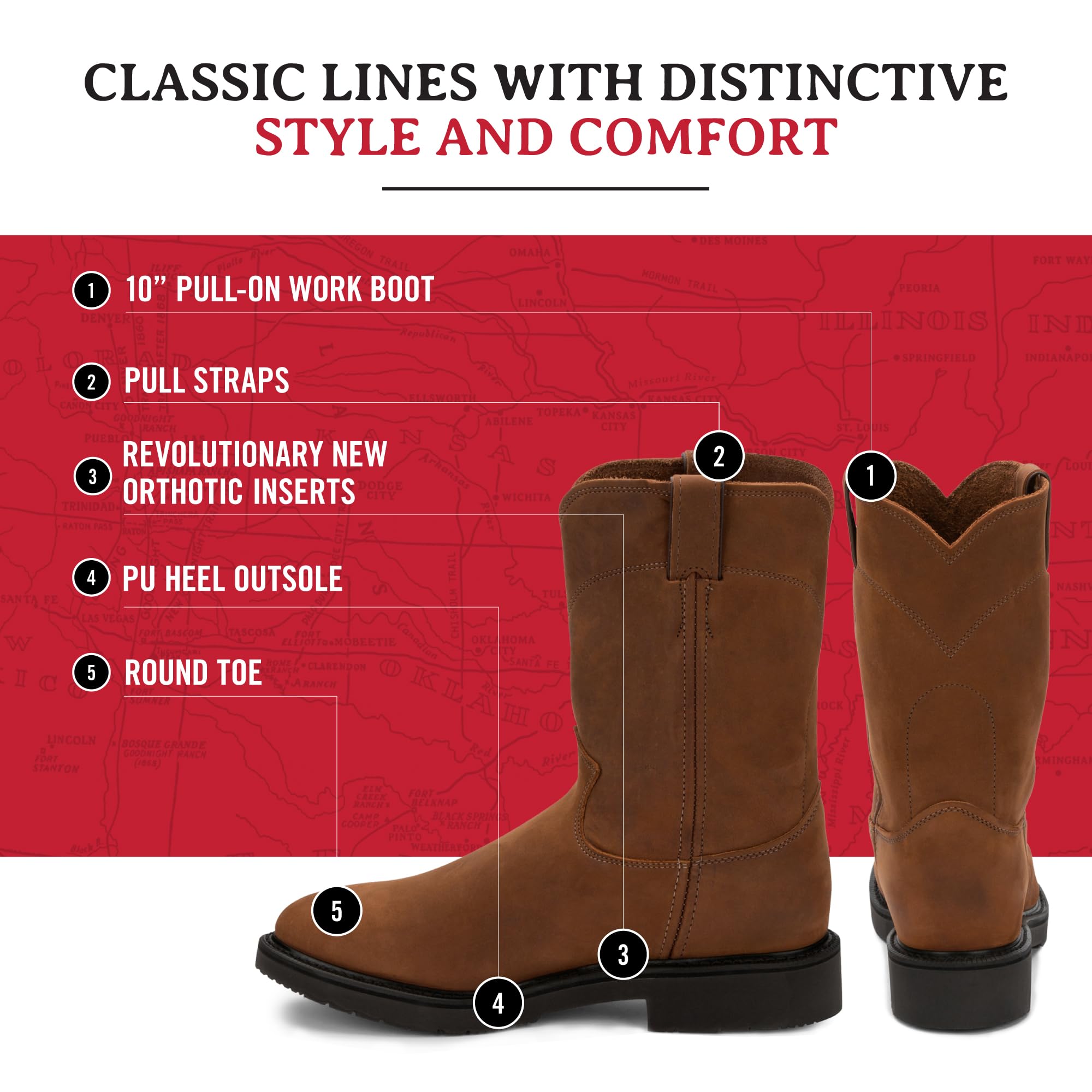 Justin Conductor 10 Inch Men's Work Boots - Premium Full-Grain Leather Round Toe Safety Shoes with Non-Slip EH-Rated Outsole | Durable Construction Boots for Electricians, Construction Workers & Outdoor Labor