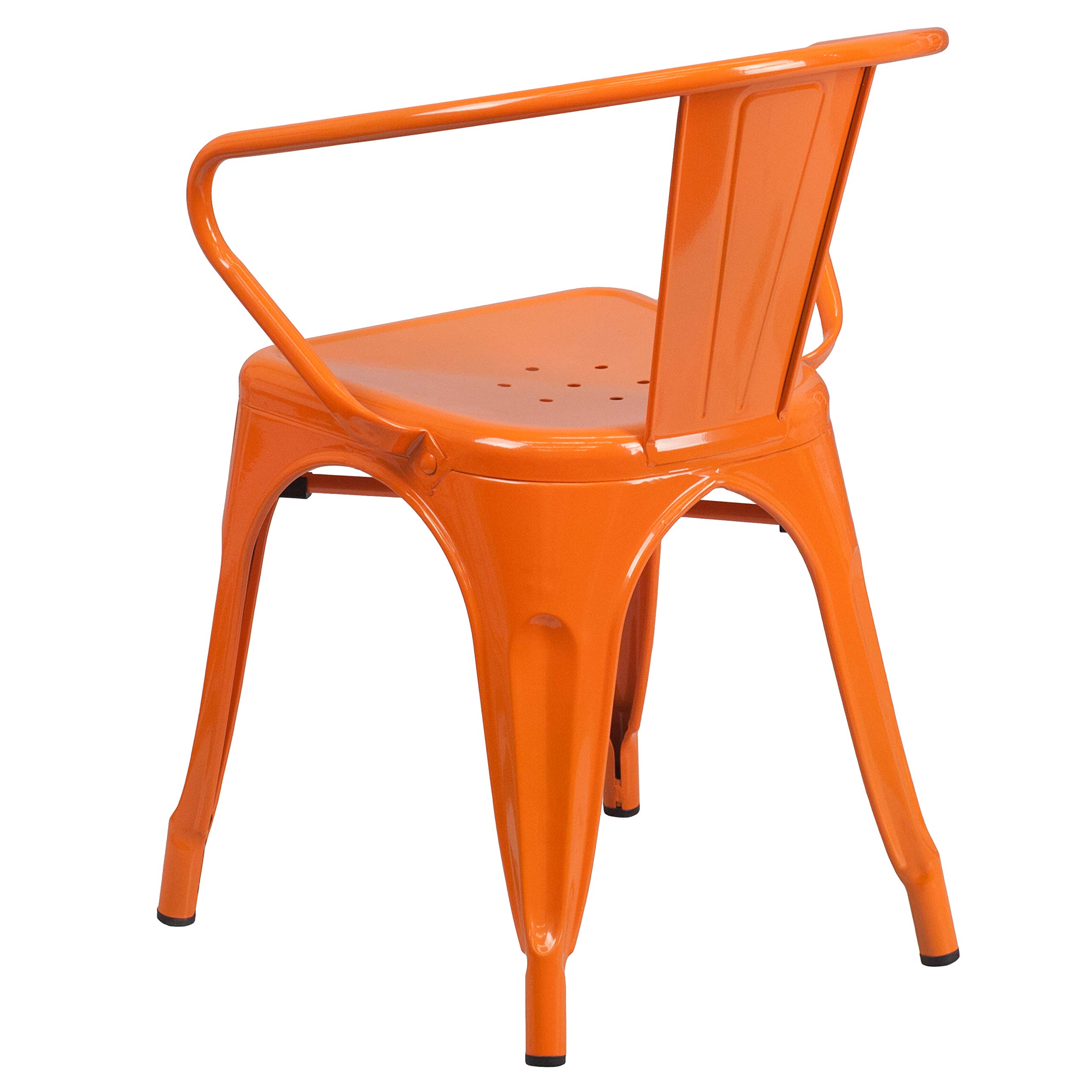 Flash Furniture Roy Commercial Grade 4-Pack Orange Metal Indoor-Outdoor Arm Chairs - Durable Stackable Seating for Restaurants, Patios, Cafes & Events