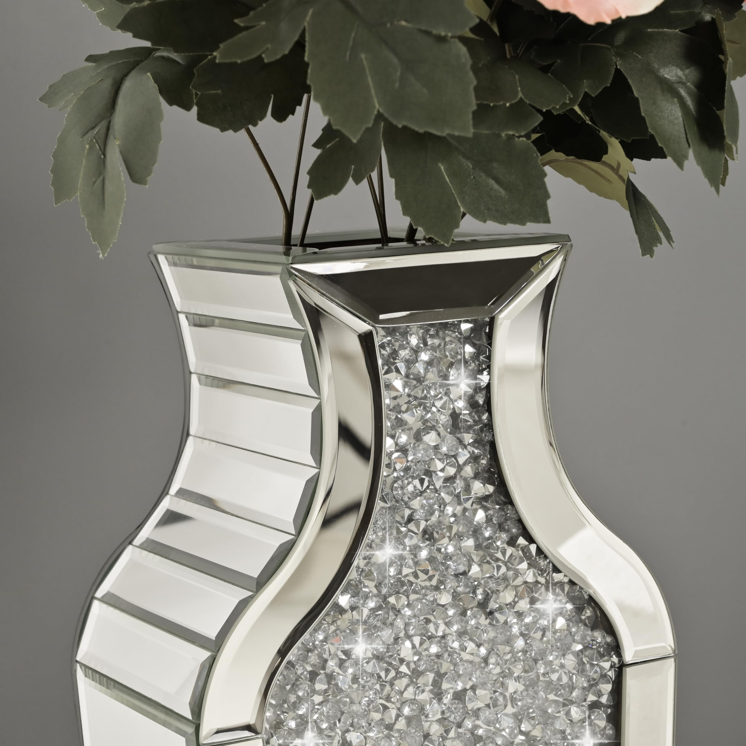 SHYFOY 26.8 Inch Tall Crushed Diamond Floor Vase - Large Silver Mirror Vase for Home Decor, Luxury Dried Flower Arrangement Container - Perfect for Living Room, Bedroom & Wedding Centerpiece Decorations