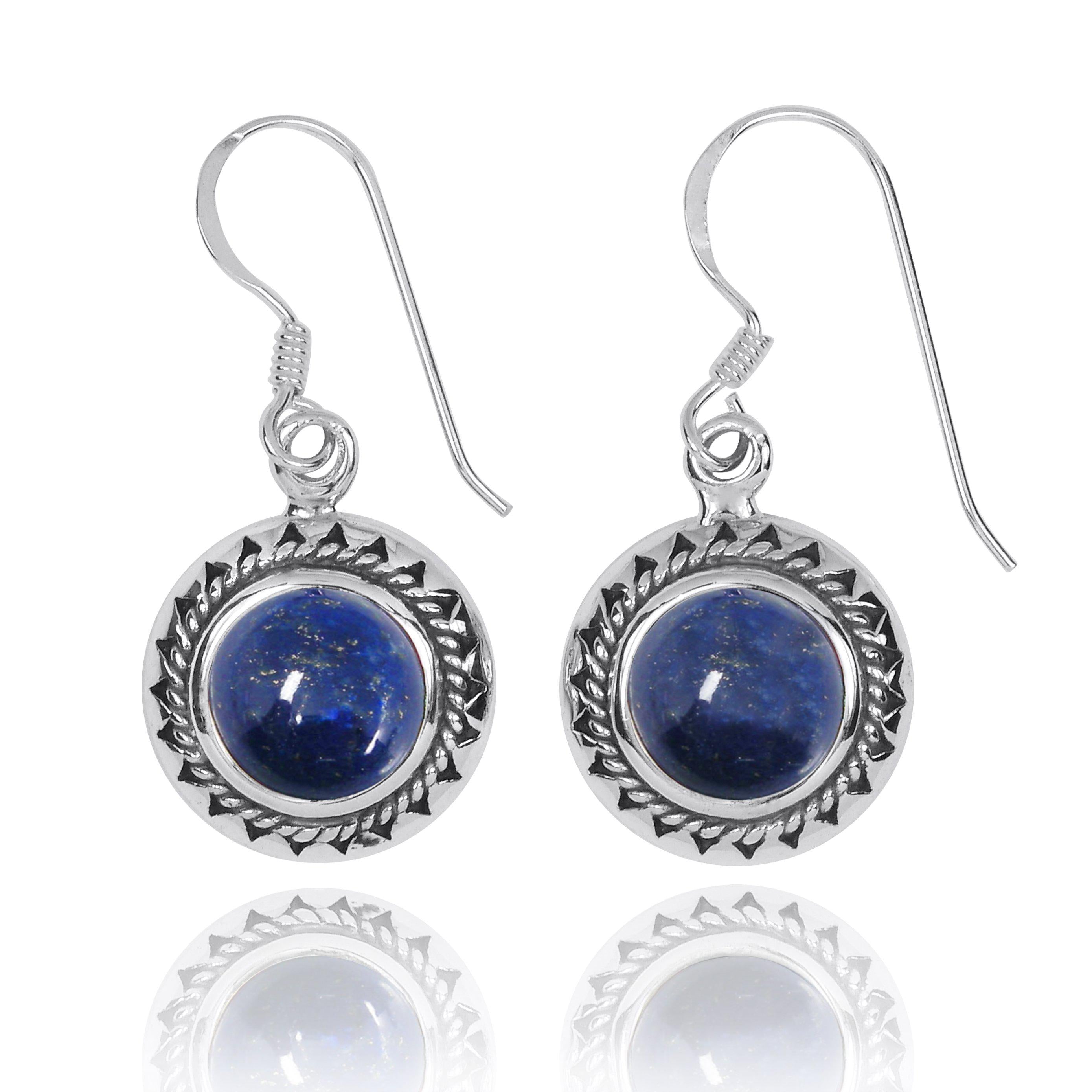 Lapis Lazuli Oxidized Silver French Wire Earrings - Handmade Bohemian Dangle Earrings for Women, Gift for Her, Perfect for Weddings & Boho Fashion