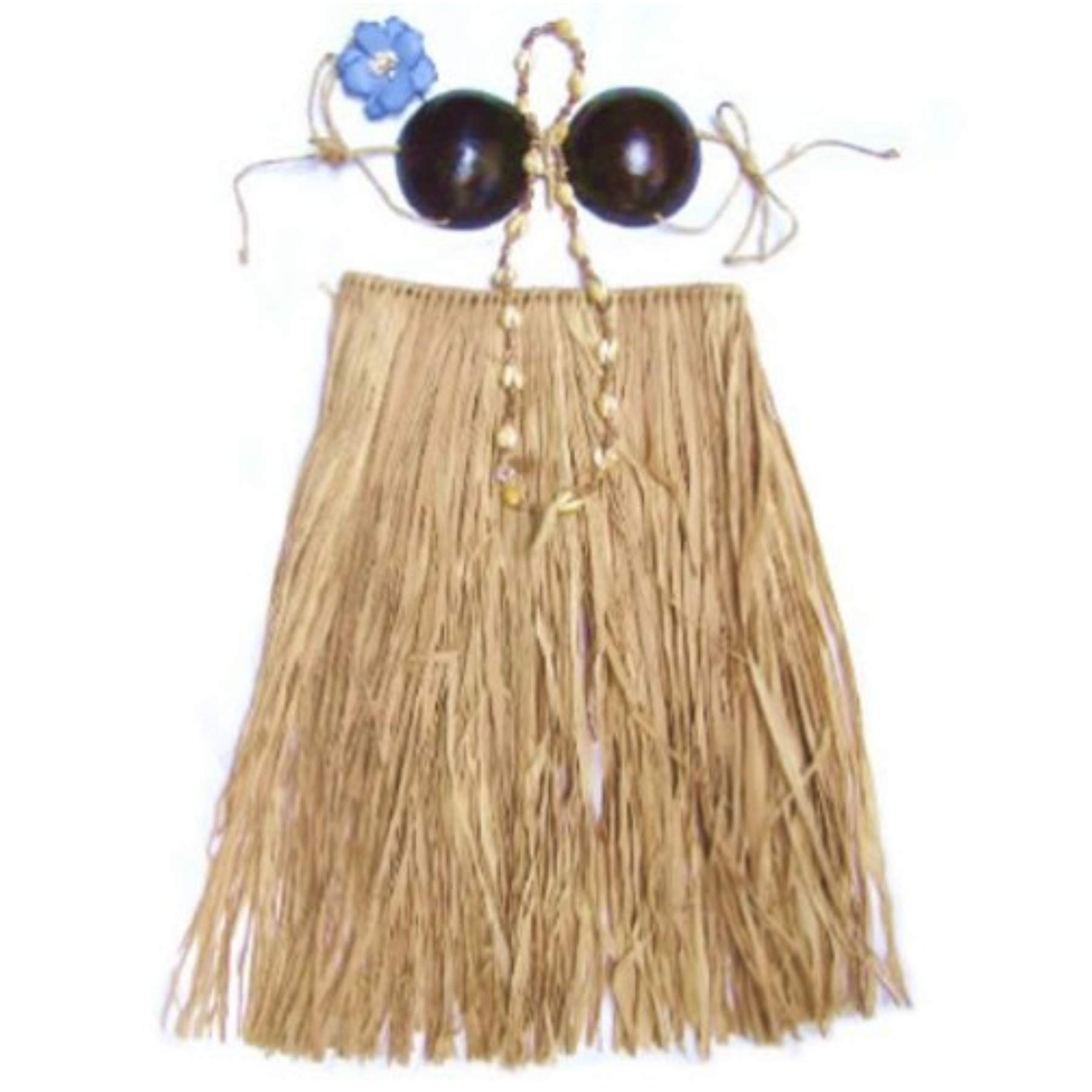 Islander Hawaiian Hula Grass Skirt Set with Coconut Bikini Top - Natural Fiber Costume for Luau Party, Beach Dance & Tropical Themed Events