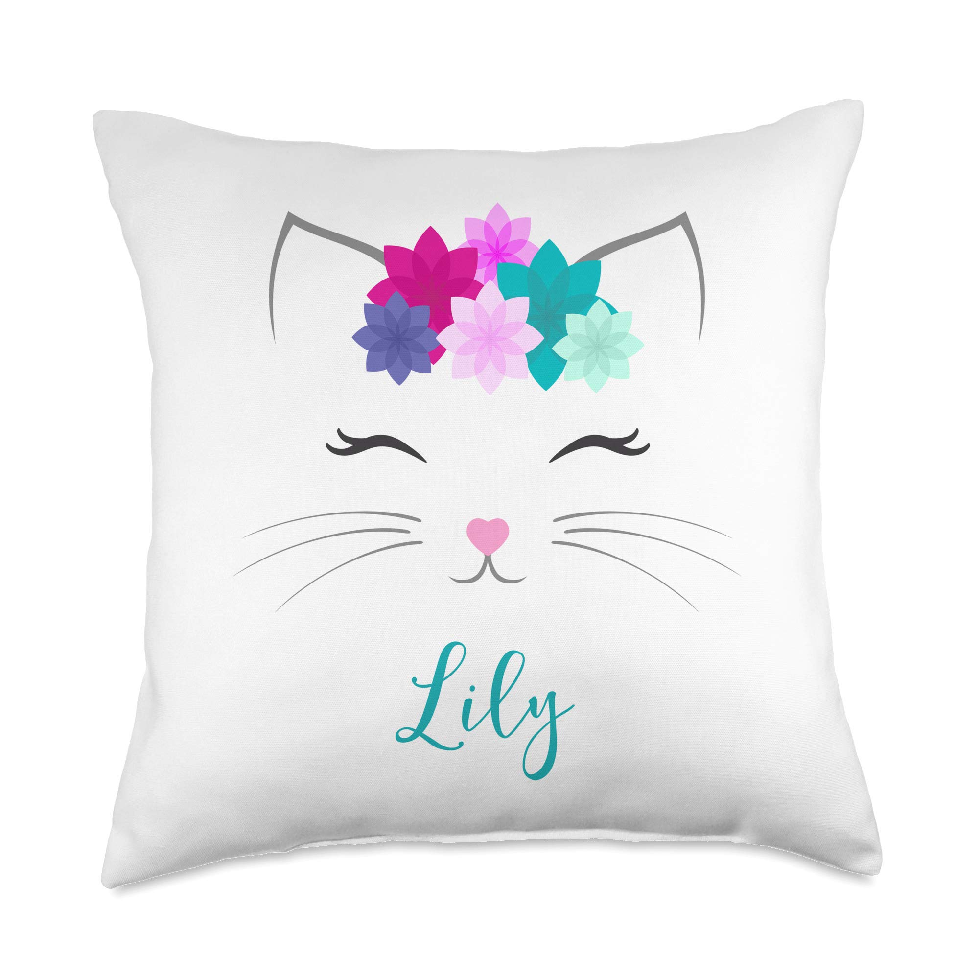 Personalized Lily Name Gift for Girls - Cute Kitty Cat Throw Pillow - Perfect for Bedroom Decor, Nursery, Kids Room & Birthday Presents