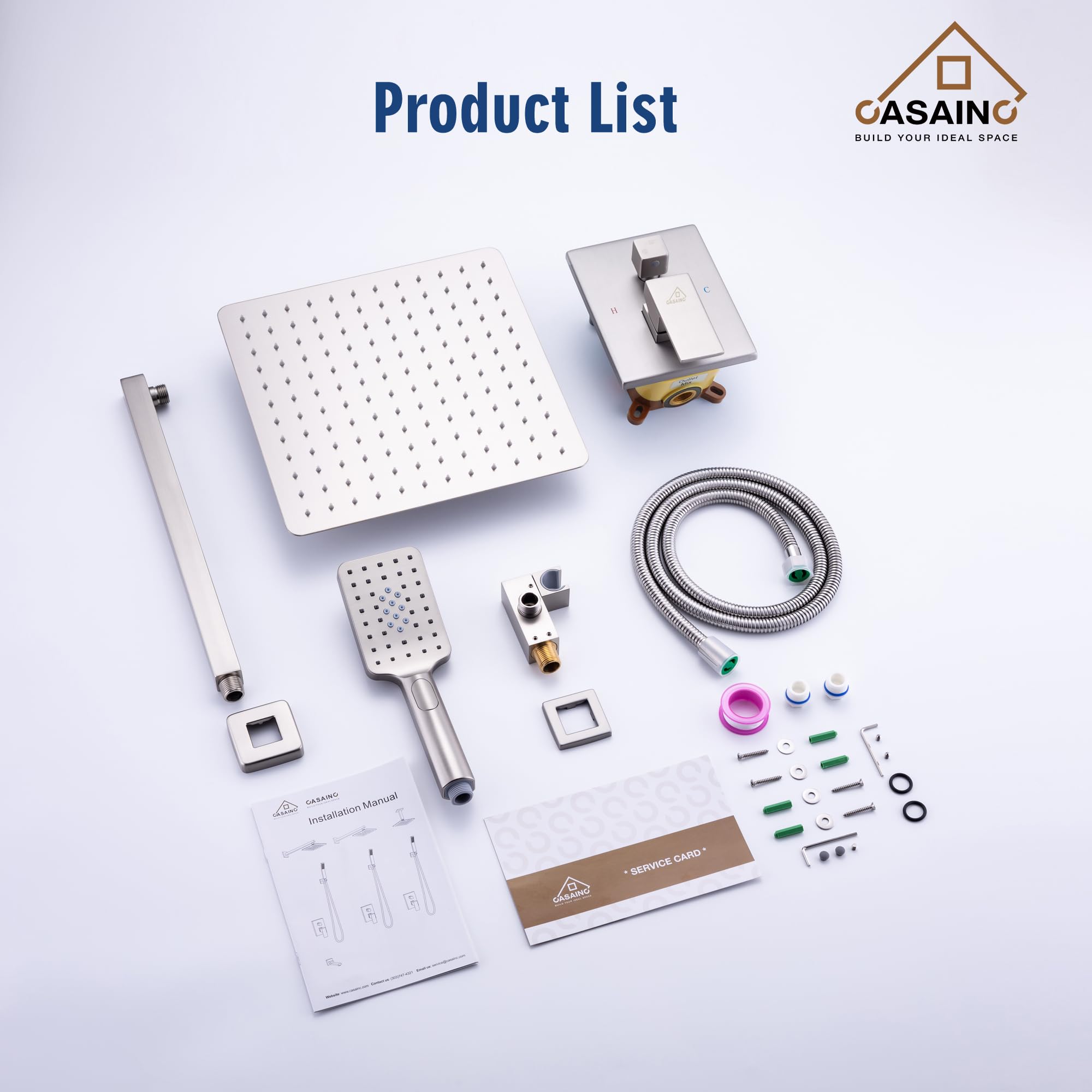 CASAINC 10 Inch High Pressure Brushed Nickel Shower System - Wall Mounted Square Rainfall Shower Head with Handheld Spray & Anti-Scald Valve for Luxurious Bathroom Upgrade | Perfect for Modern Homes, Spa-Like Experience, Water Saving & Easy Installation
