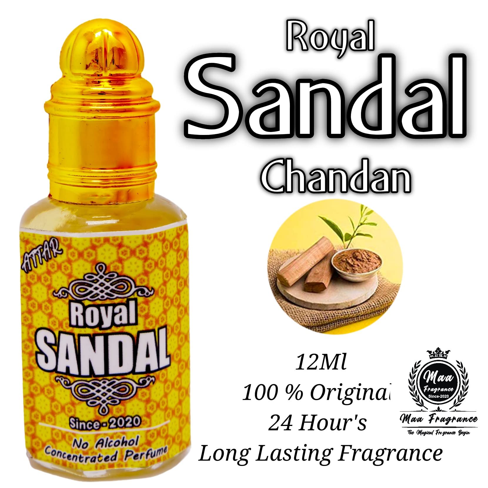 Royal Sandal (Chandan) Attar 12ml Roll-On Perfume Oil - 24 Hour Long Lasting Fragrance for Men | Best Premium Sandalwood Scent for Daily Wear, Office & Special Occasions