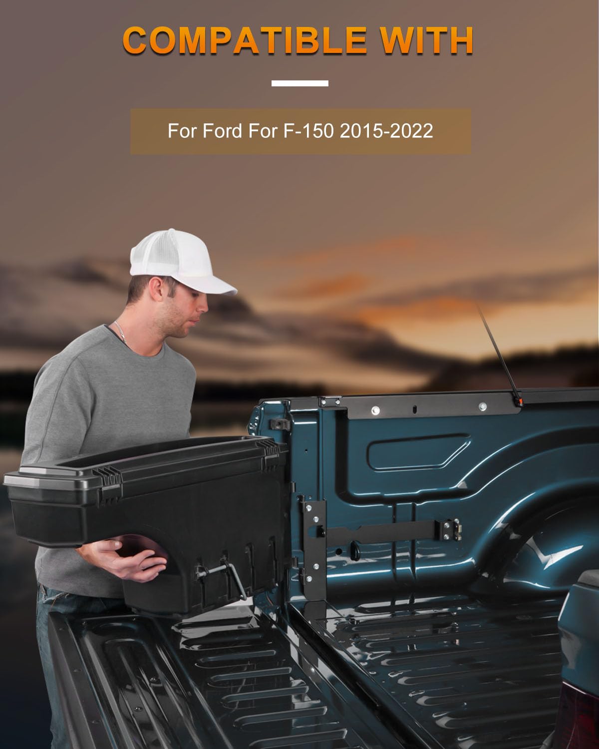 ROADFAR Right Passenger Side Truck Bed Storage Box with Key Lockable Lid - Replacement for Ford F-150 2015-2022 Models - Durable Black Toolbox for Organizing Tools & Equipment | Perfect for Camping, Work Sites & Off-Road Adventures