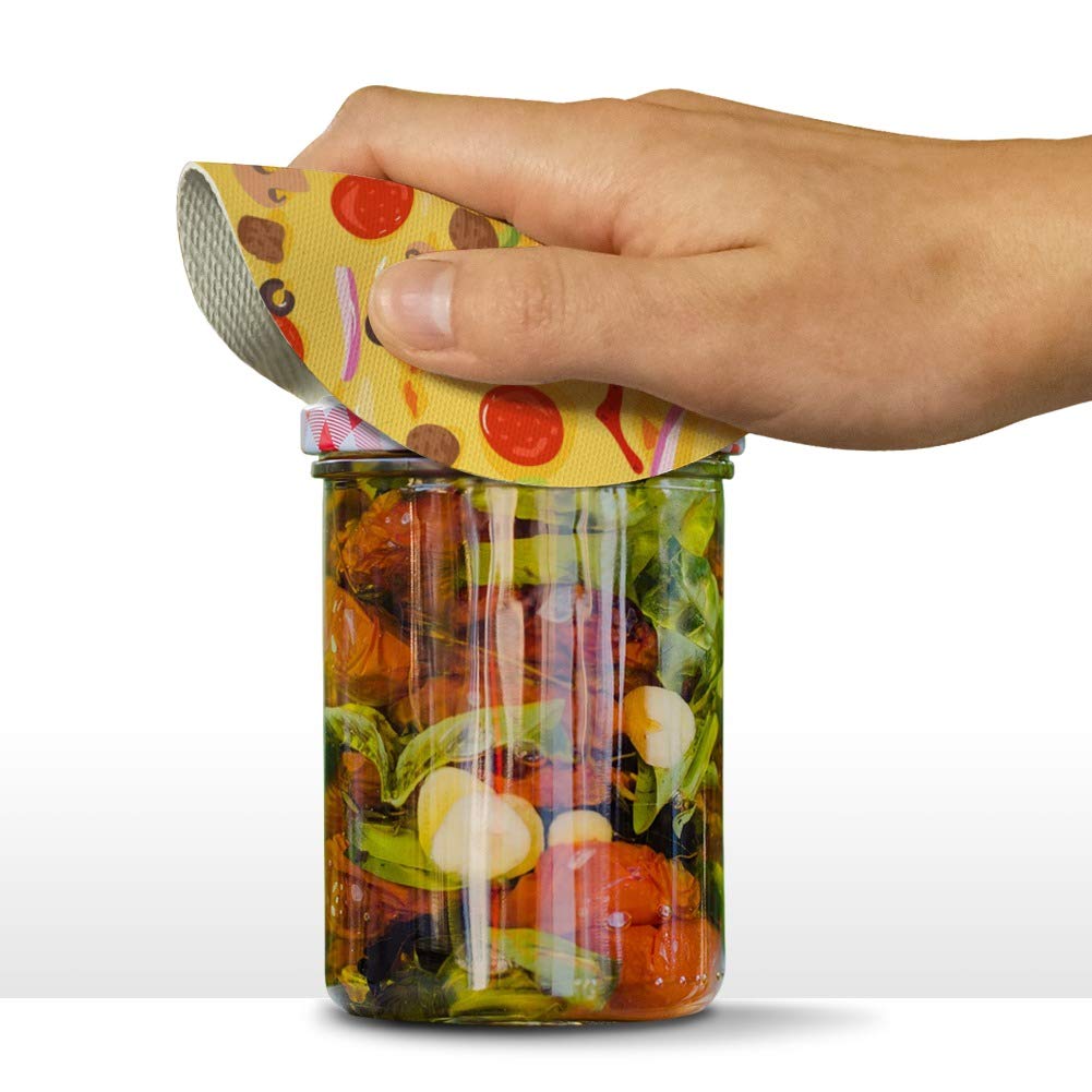 Non-Slip Round Rubber Jar Opener with Pizza Pattern - Perfect for Pepperoni, Olives & Onions Jars - Kitchen Essential for Easy Grip & Tight Lids