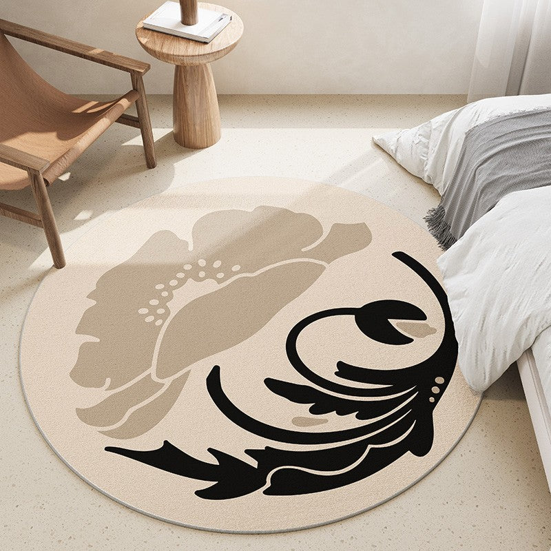 Modern Round Area Rugs for Dining Room & Bedroom - Abstract Flower Pattern Contemporary Rug - Non-Slip Coffee Table Rug - Perfect for Living Room, Office, and Home Decor
