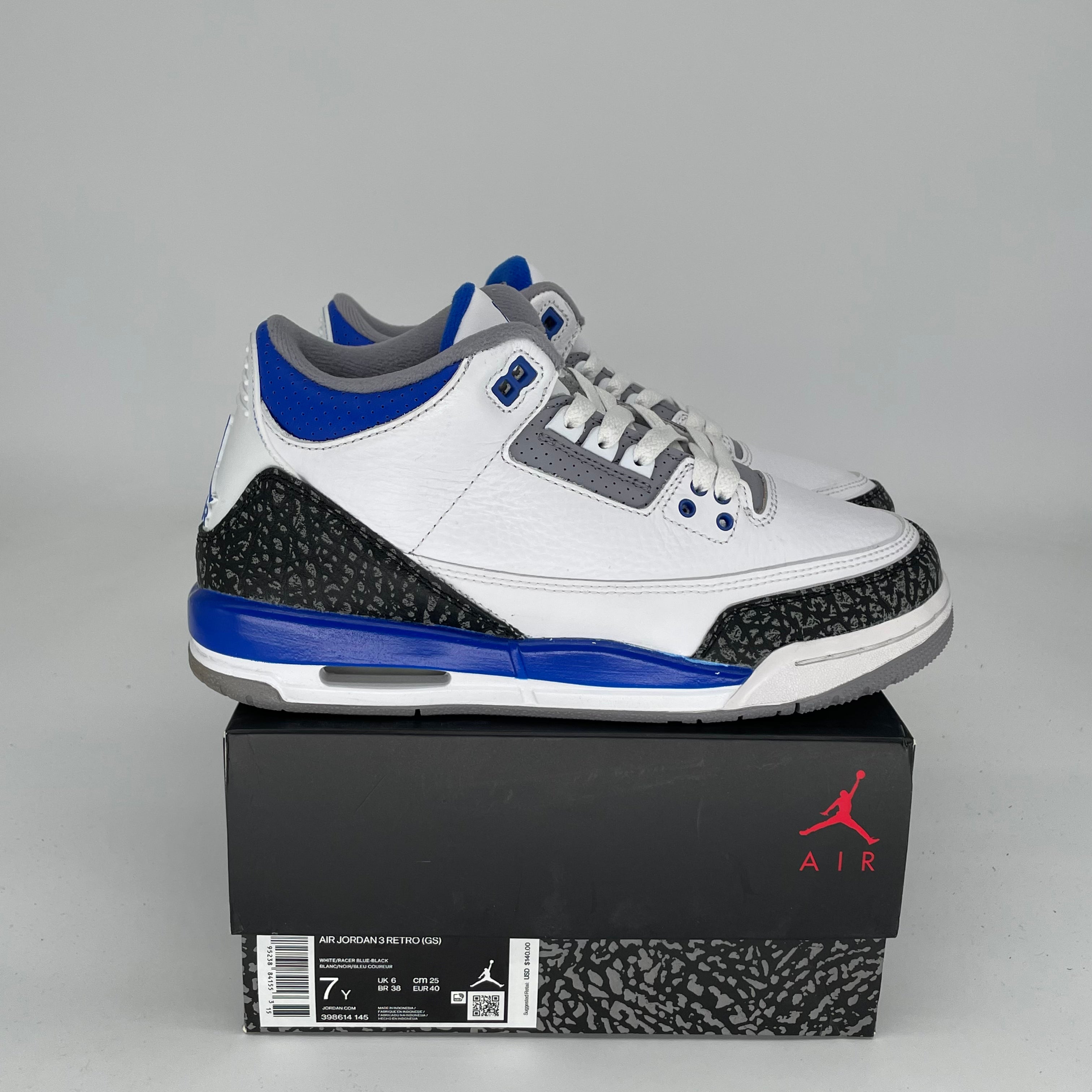 Air Jordan 3 Racer Blue Sneakers - Size 7Y (398614-145) - Men's Basketball Shoes for Running & Streetwear Fashion