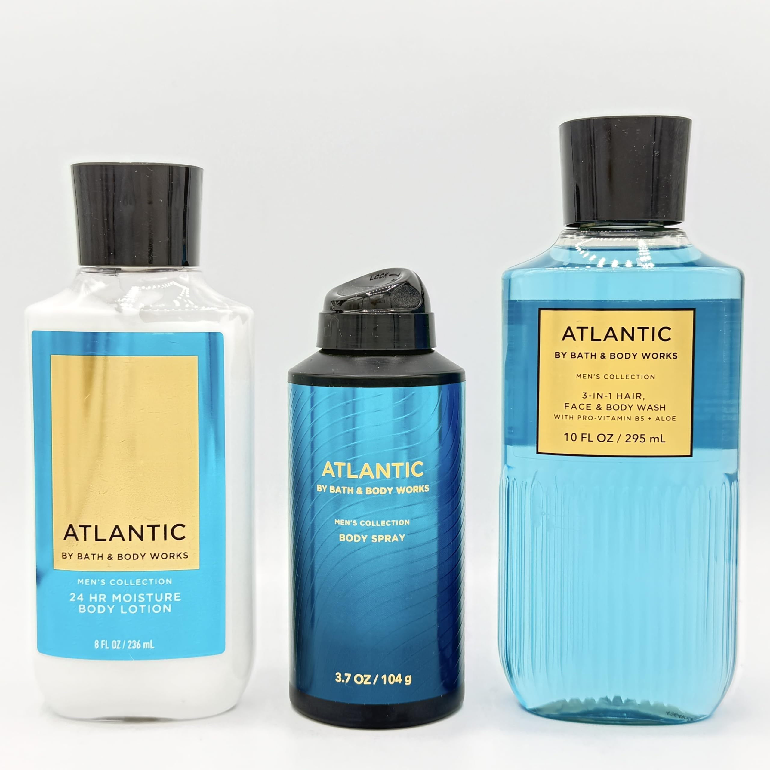 Atlantic Men's 3-Piece Bath & Body Gift Set - Hydrating Body Lotion, Refreshing Body Spray & 3-in-1 Body Wash for Shower, Gym & Travel - Perfect for Men's Skincare & Grooming Routine
