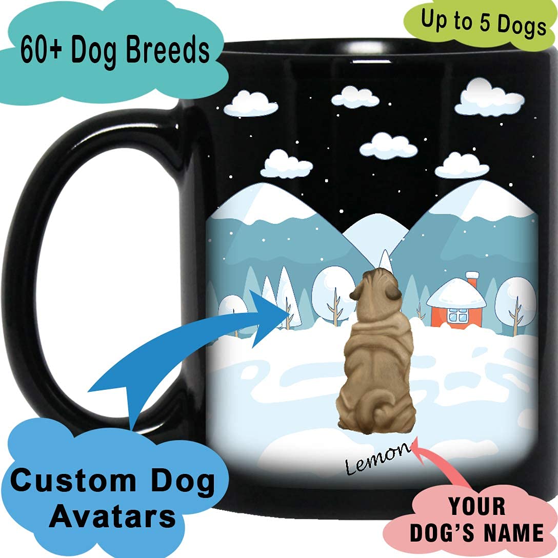 **Personalized Dog Mug for Dog Moms & Dads - Custom with Breed, Name & Picture - Unique Gift for Dog Lovers - Pet Memorial Coffee Cup - Perfect for Birthday, Christmas & Father's Day (1 Dog, B-Winter) - Enjoy Your Coffee with Your Furry Friend**
