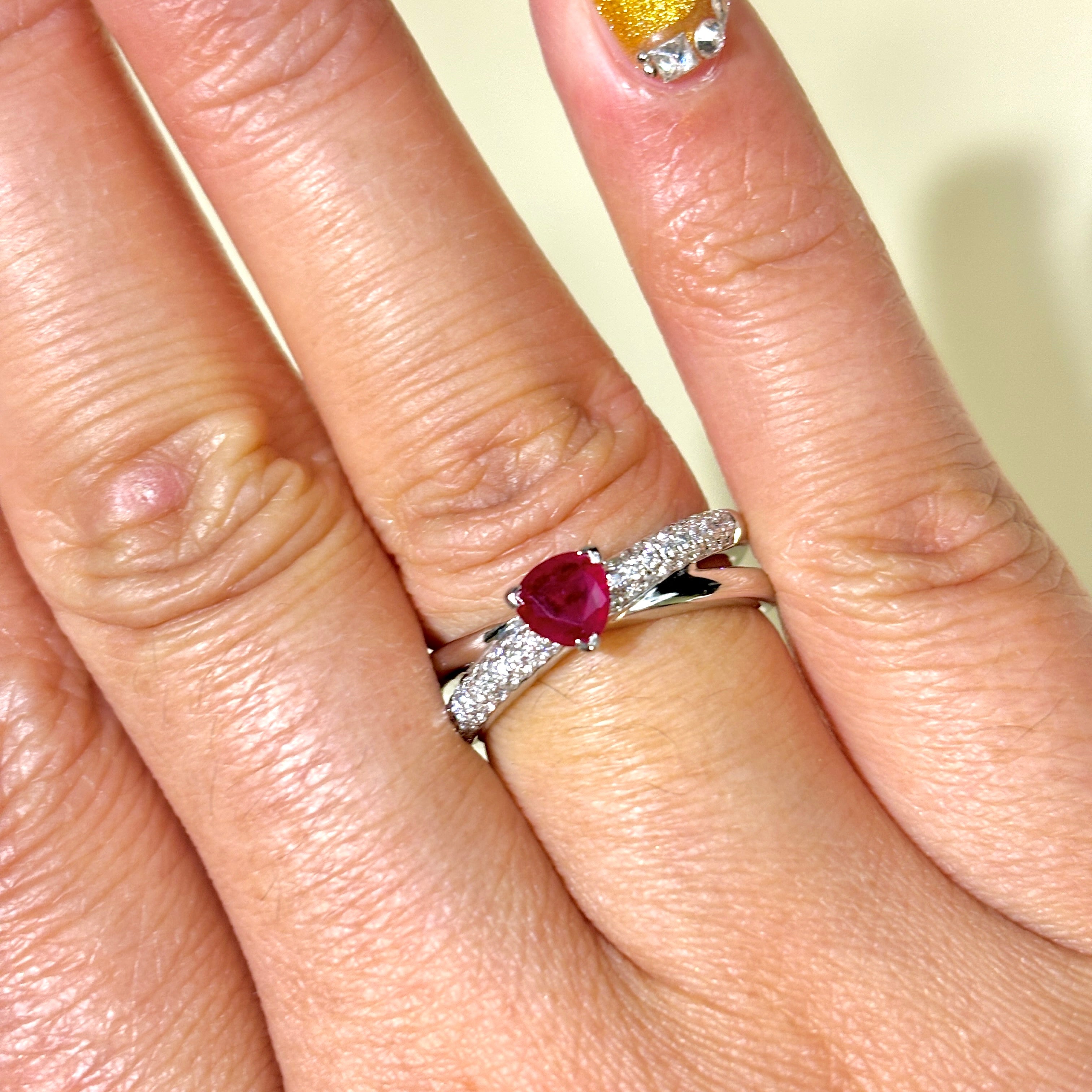 14K White Gold Ruby and Diamond Ring - 0.35ct Ruby & 0.30ctw Diamonds | Size 6 | Elegant Engagement, Anniversary or Gift Jewelry for Women