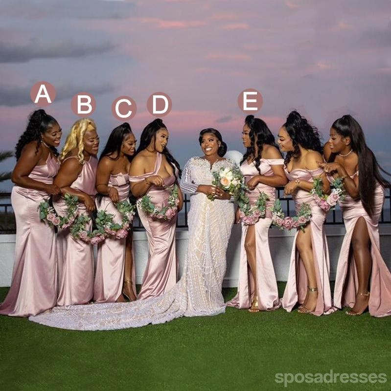 **Elegant Mermaid Pink High Slit Long Bridesmaid Dresses for Weddings & Parties - WG1147 | Perfect for Beach, Church & Formal Events**