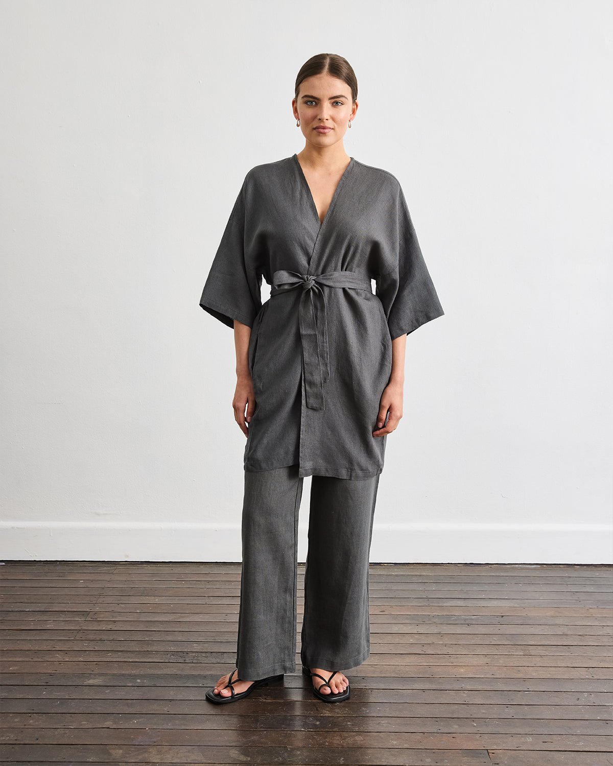 Premium Charcoal Linen Pants for Women - Comfortable & Breathable Palazzo Trousers - Perfect for Summer, Travel, and Casual Wear