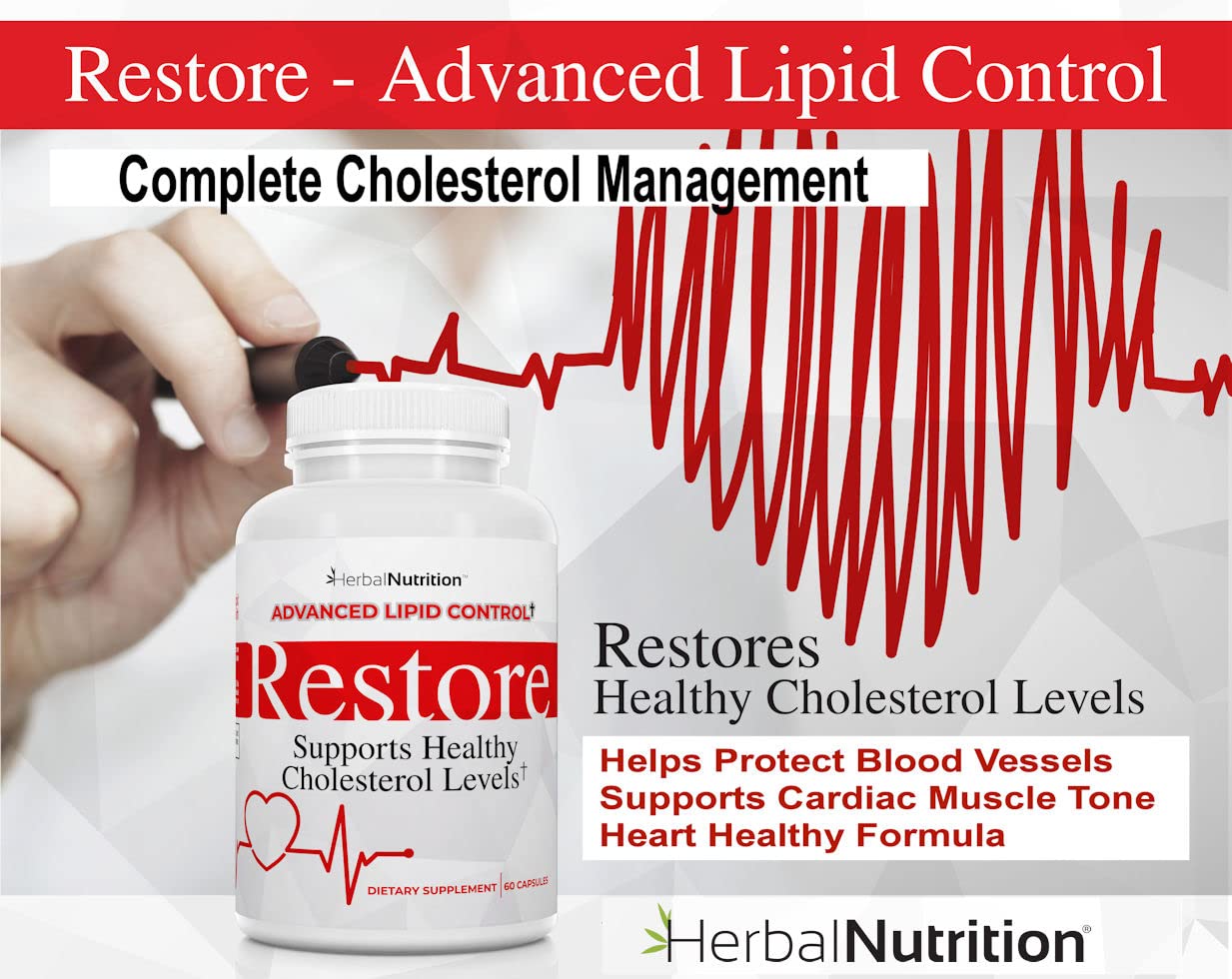 Restore Advanced Lipid Control Supplement - All-Natural Red Yeast Rice, Grape Seed & Folic Acid for Healthy Cholesterol Support | Promotes Cardiovascular Wellness | Perfect for Heart Health Maintenance & Daily Wellness Routine