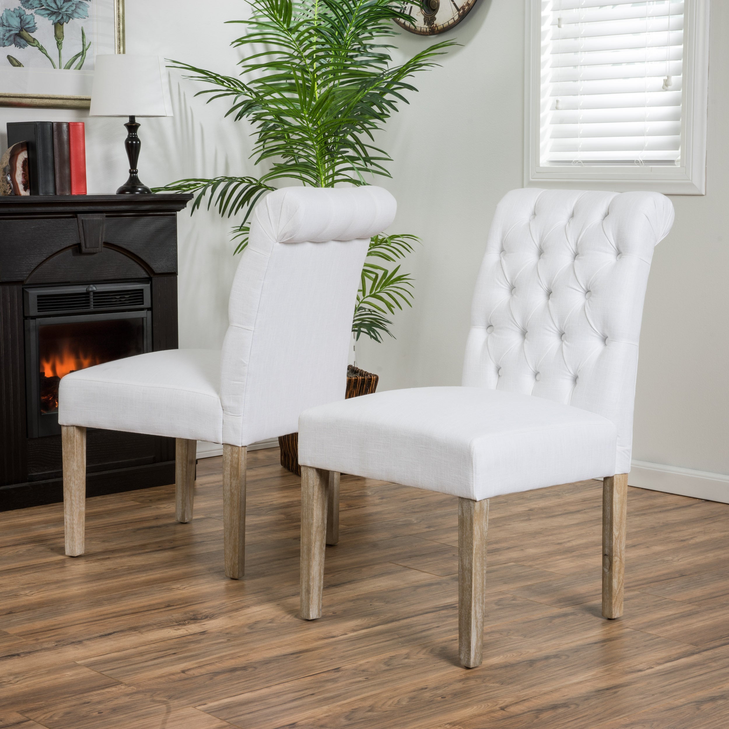 Broxton Tufted Dining Rolltop Chair Set of 2 - Modern Upholstered Kitchen Chairs for Dining Room, Breakfast Nook & Small Spaces