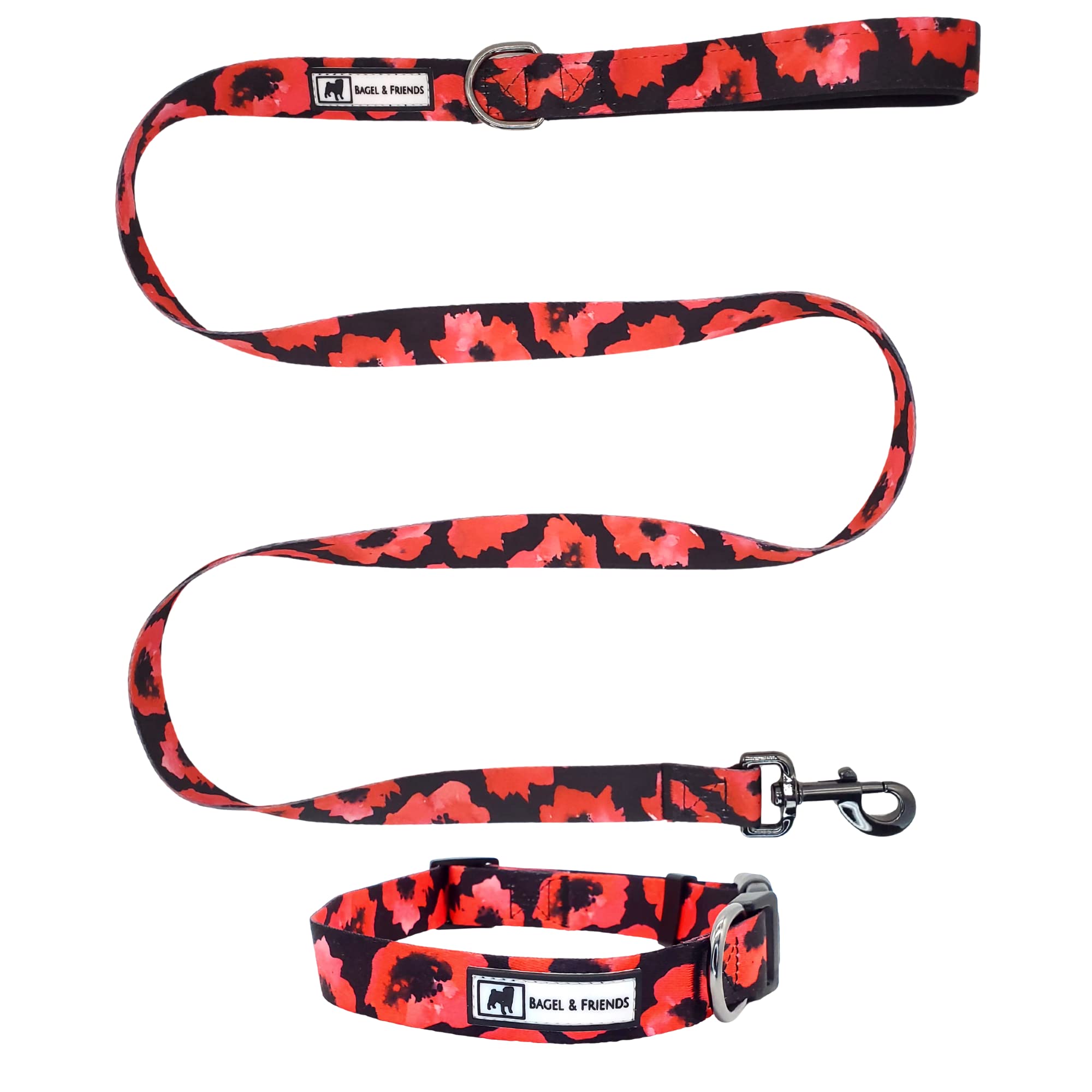 Premium Matching Dog Collar & Leash Set for Small to Large Dogs - Adjustable Pet Accessories for Male & Female Puppies (Large Size, Poppy Fields Print) - Perfect for Daily Walks, Training & Outdoor Adventures