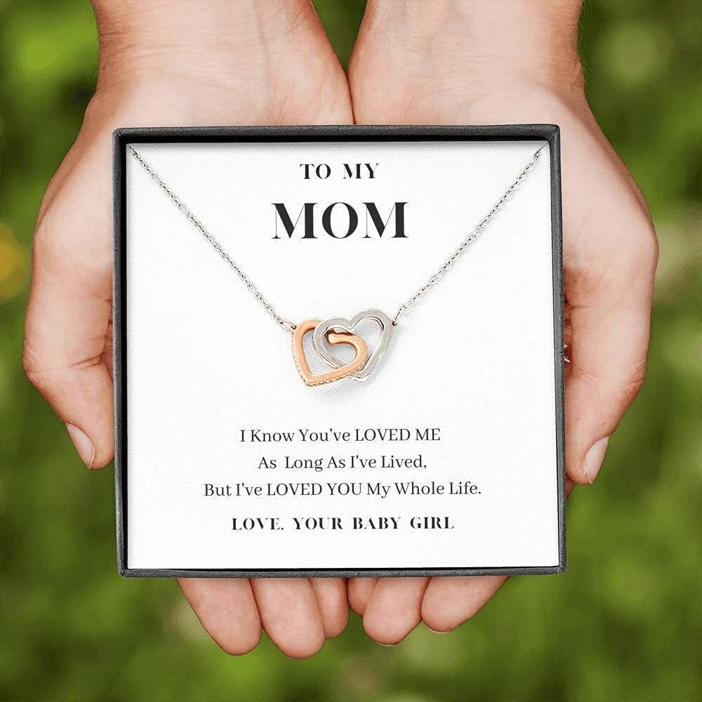 Handmade Personalized Interlocking Hearts Pendant Necklace - Message Card Jewelry Gift for Mom, Birthday Present from Daughter - Perfect for Mother's Day, Anniversary & Special Occasions