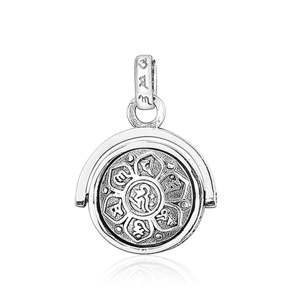LOVECOM 925 Sterling Silver Rotating Charm Pendant Necklace - Buddhist Wisdom & Mercy Jewelry for Women, Mothers, Grandmas - Perfect Spiritual Gift for Mother's Day, Birthday, Father's Day | Ideal for Meditation, Prayer & Daily Wear