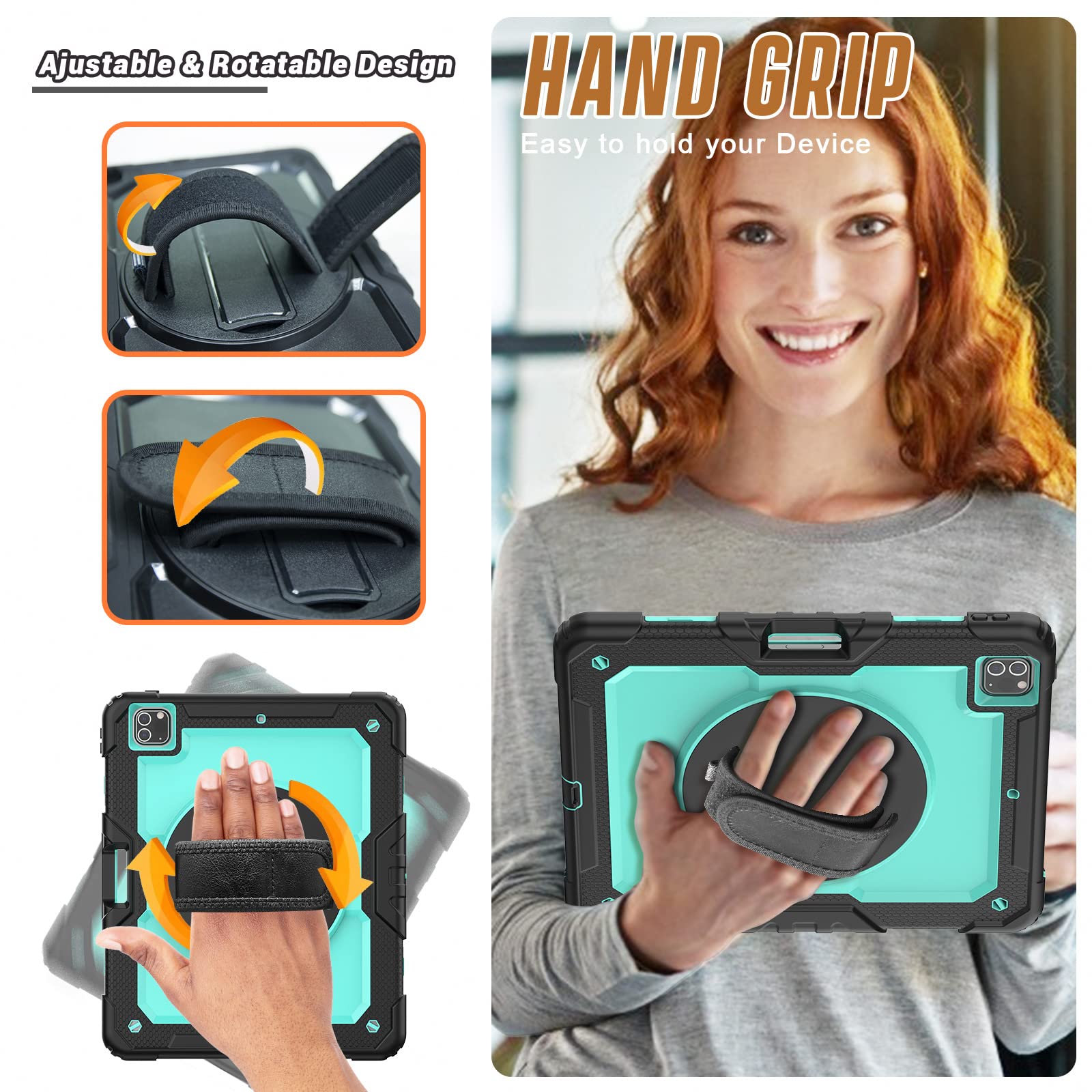 Premium iPad Pro 12.9 Case for 6th/5th/4th Gen - Heavy Duty 3-Layer Shockproof Protective Cover with Built-in Pencil Holder & Screen Protector | Shoulder Strap Included | Sky Blue | Perfect for Travel, Work & Outdoor Activities