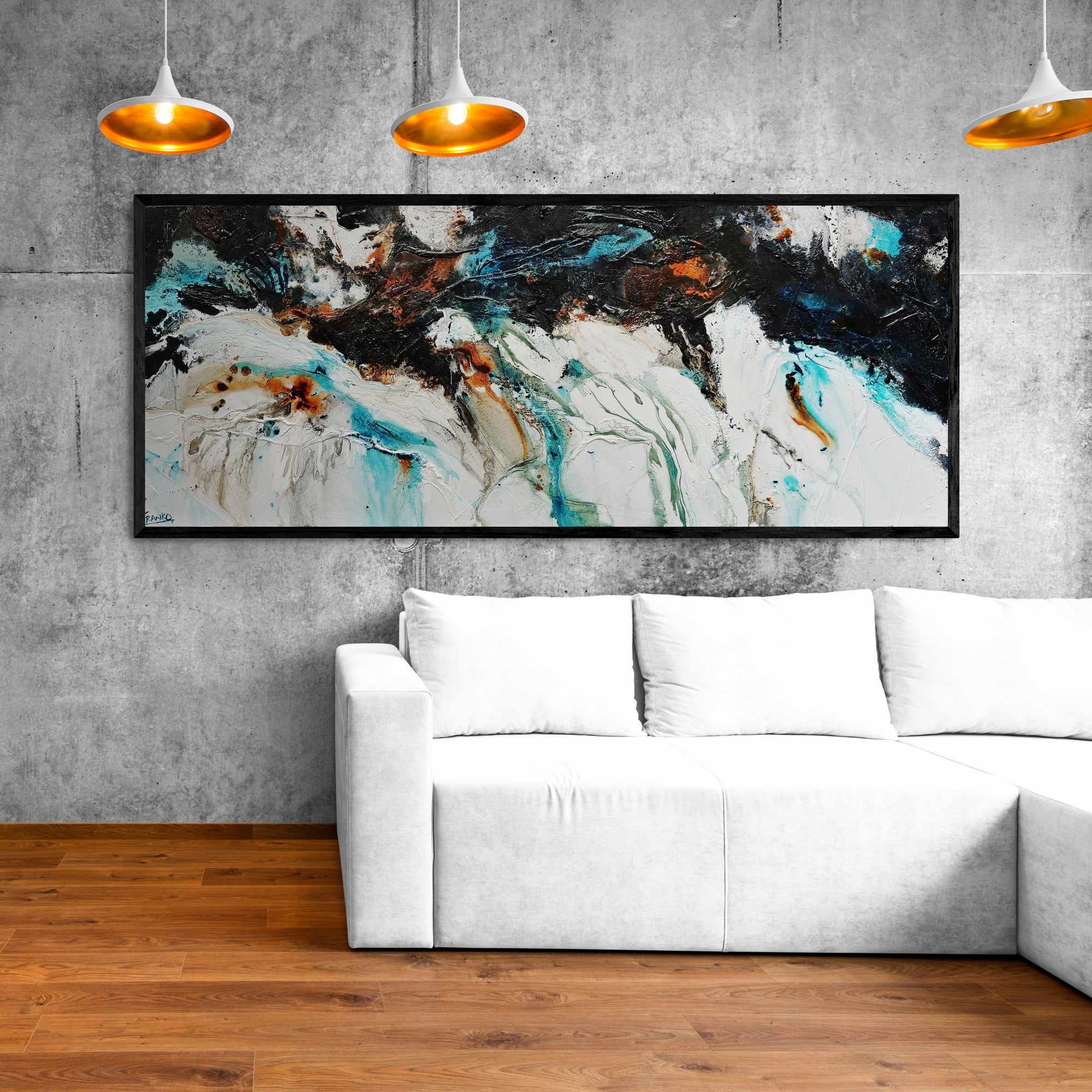 Southern Nature 200cm x 80cm Teal Black White Textured Abstract Canvas Art - Modern Wall Decor for Living Room, Bedroom & Office