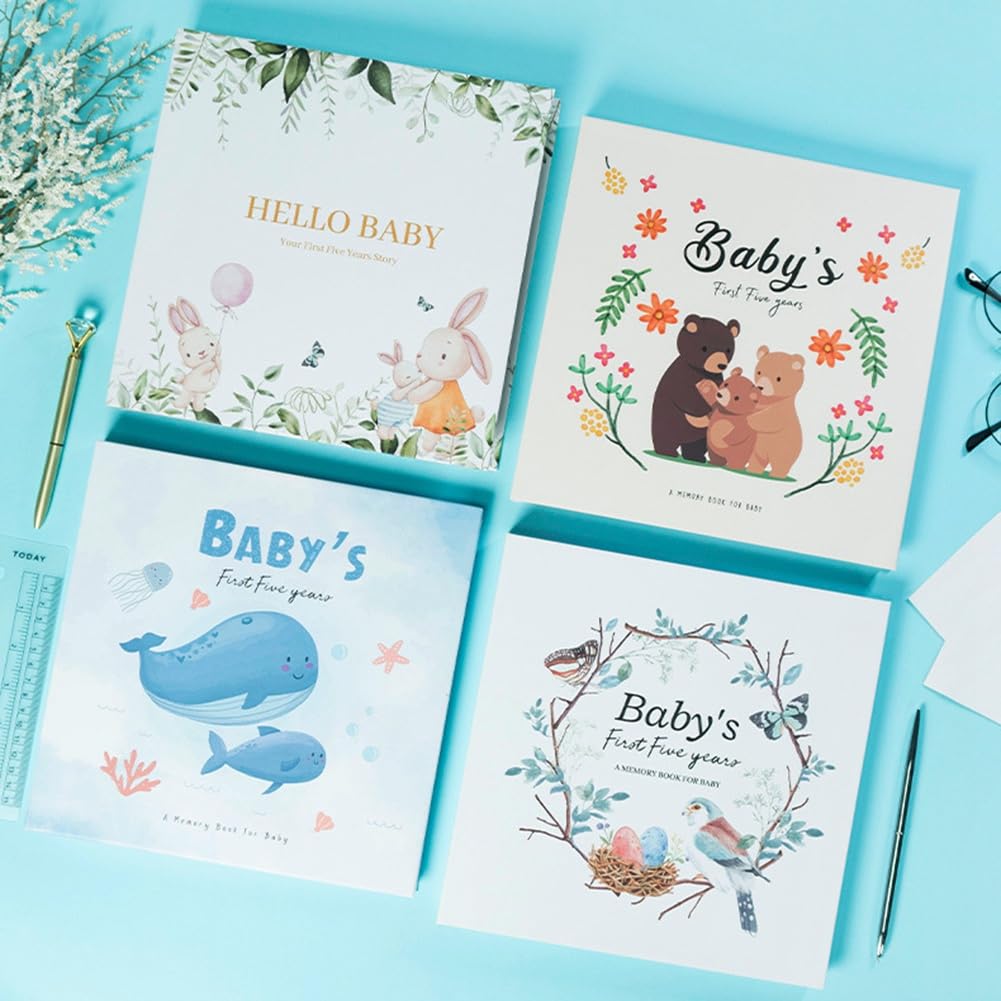 Firstrays Baby Memory Book - Scrapbook Photo Album & Pregnancy Diary for New Parents, Cute Animal Themed Keepsake to Record Baby's Growth - Easy to Use High Quality Journal | Perfect Baby Shower Gift & First Year Milestone Tracker