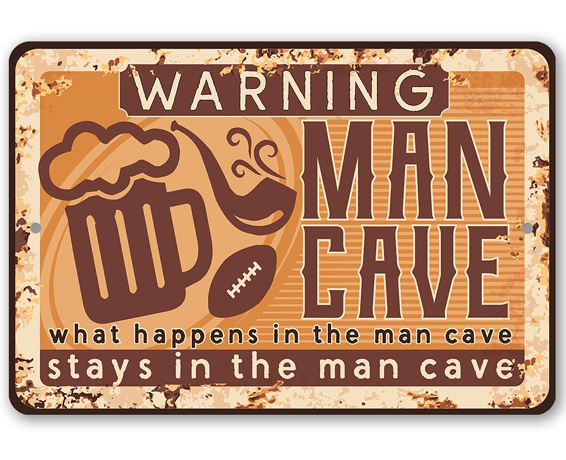 Funny Man Cave Signs - Vintage Metal Warning Sign for Man Cave Decor, Home Bar & Basement - Indoor/Outdoor Rustic Tin Wall Art - Perfect Father's Day Gift for Dad (Garage, Game Room, Office Decor)