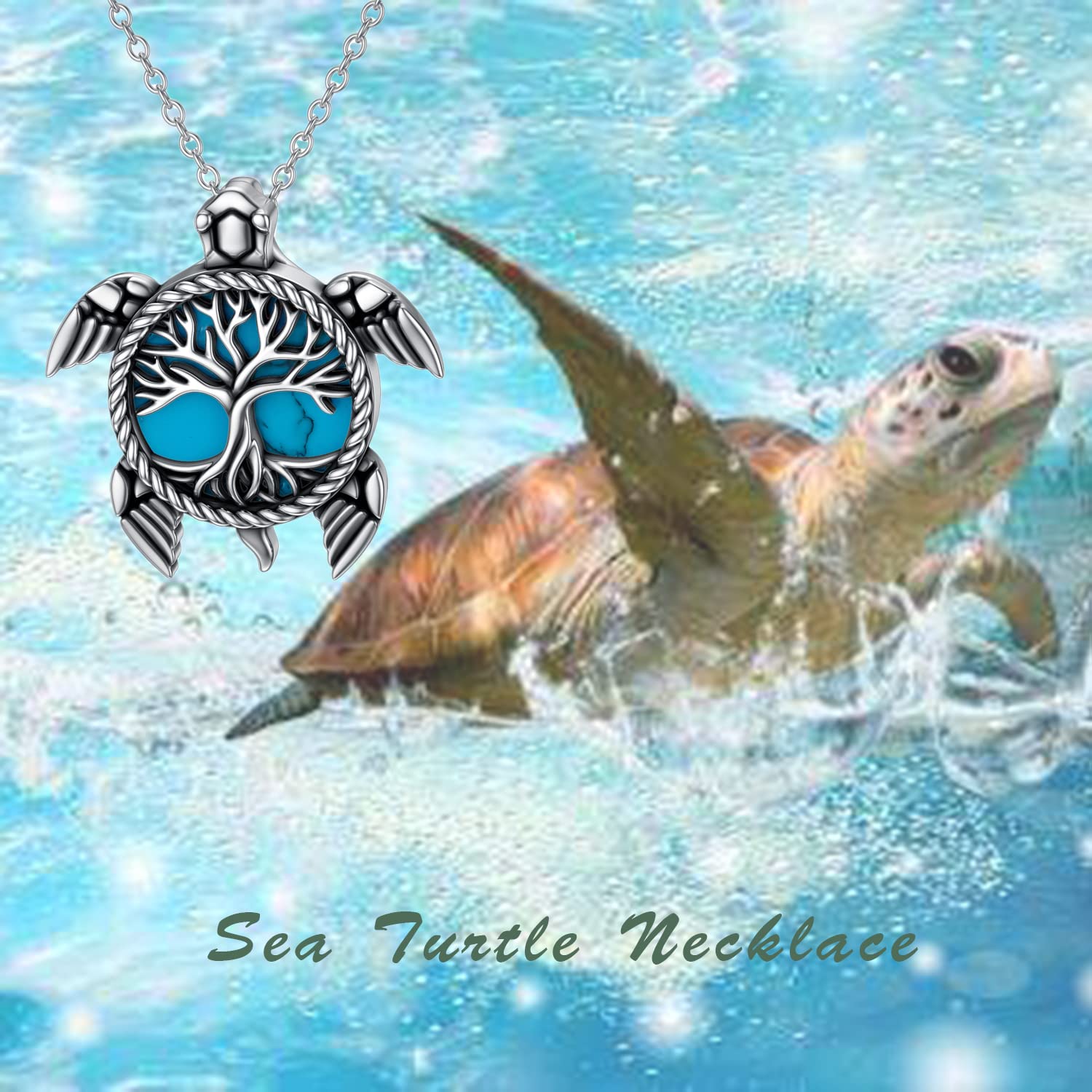 Sea Turtle Necklace Sterling Silver - Tree of Life Compass Pendant Jewelry for Women, Ocean Lover Gift for Mom, Mother's Day, Birthday - Perfect for Beach Vacations & Nature-Themed Occasions