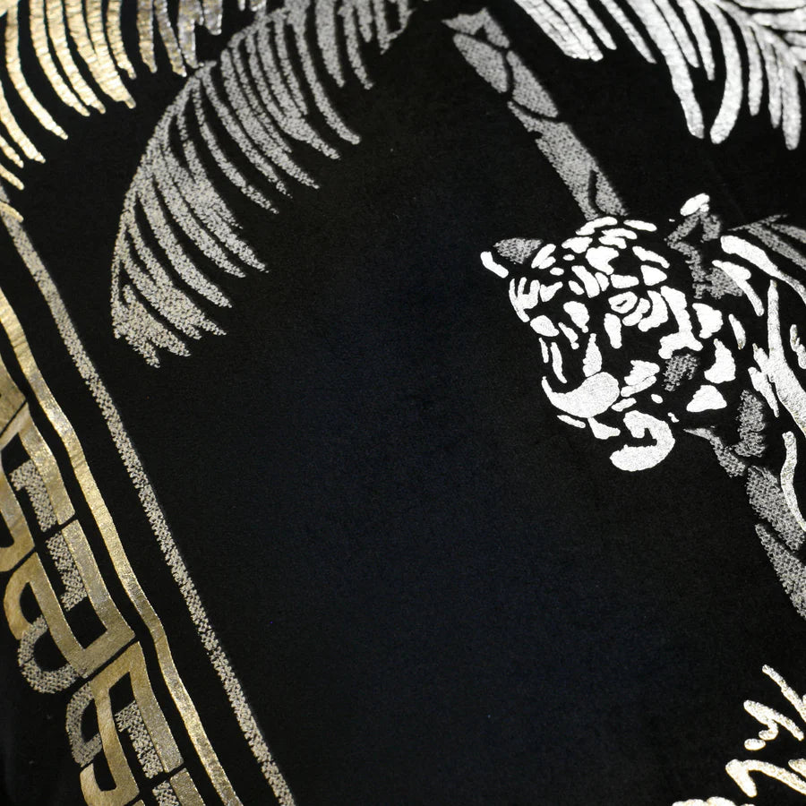 Laurence Llewelyn Bowen Black Tiger Print Decorative Throw Pillow Cushion - Luxury Home Decor for Sofa, Bedroom & Living Room