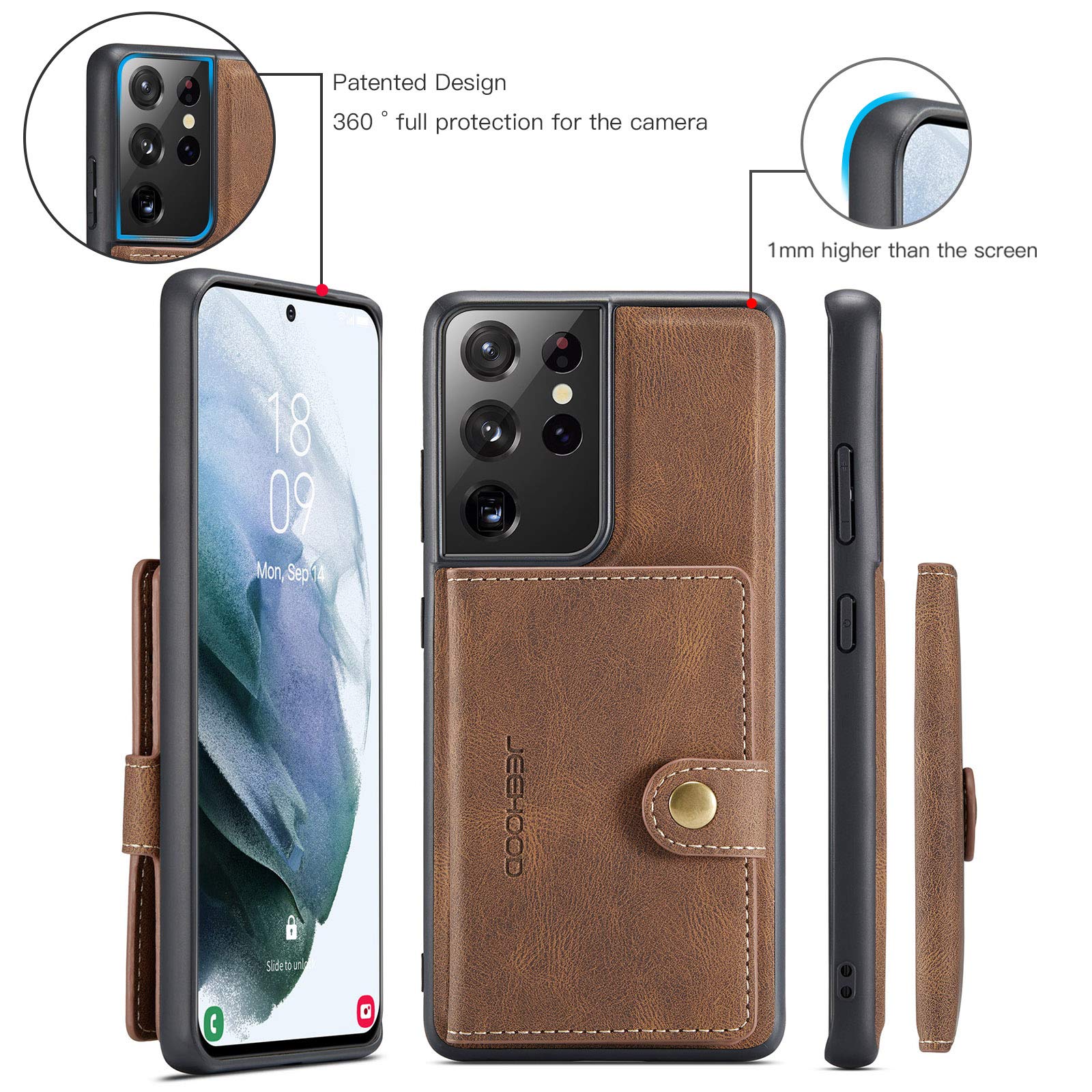 Samsung S21 Plus 5G Magnetic Wallet Case - Detachable Credit Card Holder with Money Clip, Front Pocket Stand, Shockproof Leather Cover for Men & Women (Brown) | Wireless Charging Compatible | Perfect for Daily Use, Travel & Business Meetings