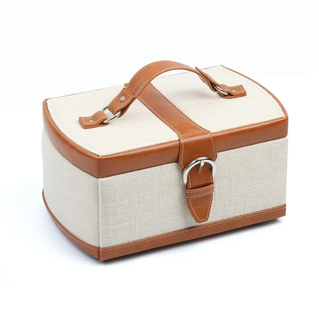Premium Jewelry Organizer Box - Large Capacity PU Leather & Linen Storage Case for Necklaces, Earrings, Rings & Bracelets | Travel-Friendly Jewelry Box with Secure Closure | Perfect for Home, Travel & Gift Giving (Color: A)