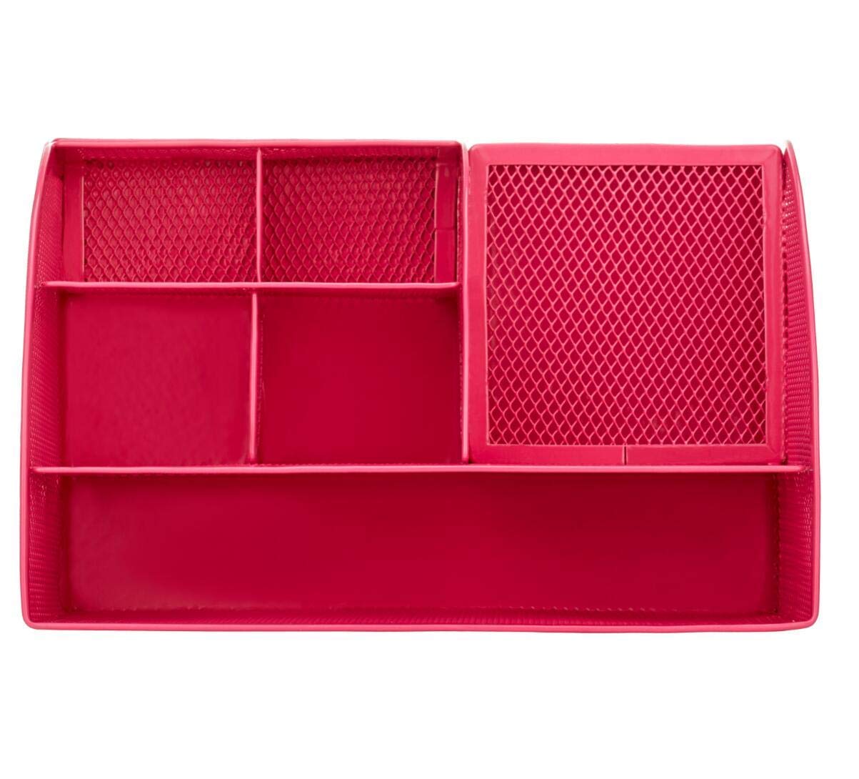 Anova Mesh Desk Organizer with 7 Compartments & Drawer - Pink | Office & Home Storage