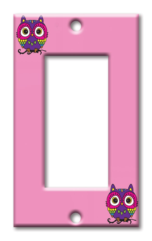 Oversized Pink Owl Decorative Metal Switch Plate Cover - Single Gang Rocker Size - Made in USA - Perfect for Nursery, Kids Room & Boho Home Decor