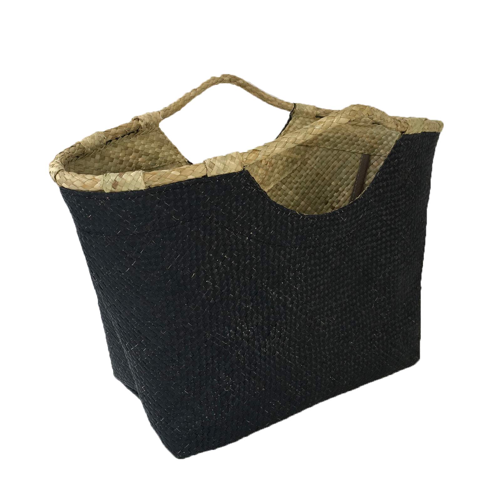 Banago Liliana White Rose Straw Mini Tote Bag - Black Handbag for Women, Perfect for Beach, Picnic, Shopping and Summer Outfits