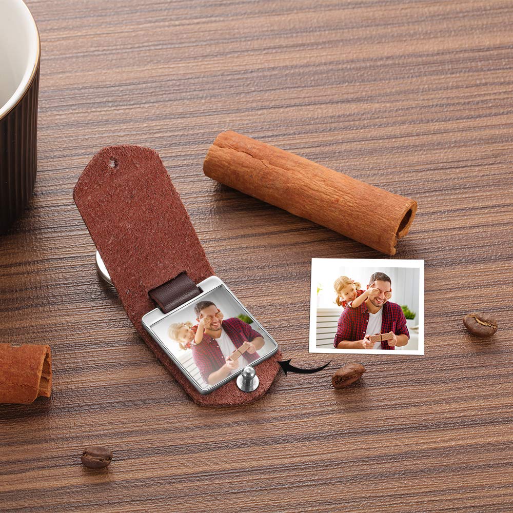 Custom Photo Leather Keychain for Men - Personalized Gift for Husband, Father, Grandfather - Engraved Name & Date - Perfect for Father's Day, Birthday, Anniversary & Special Occasions