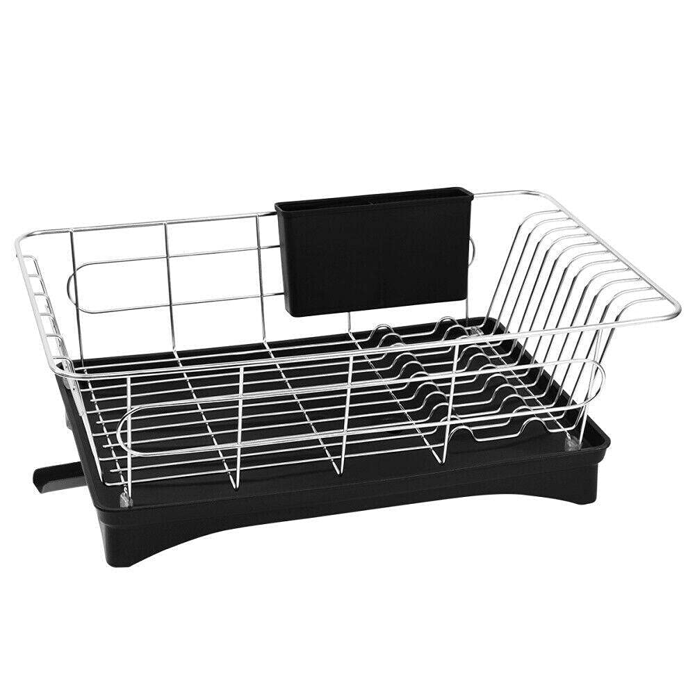 Premium Stainless Steel Dish Drainer with Removable Cutlery Holder & Drip Tray - Space Saving Kitchen Organizer for Countertop - Perfect for Dish Drying, Utensil Storage & Kitchen Decor (Modern Silver) | Ideal for Small Kitchens, Apartments & RV Use