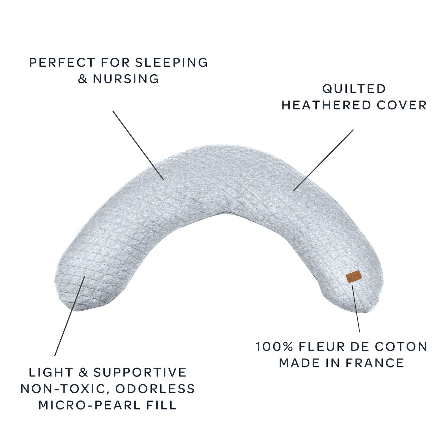BEABA Big Flopsy Pregnancy Pillow - Maternity & Nursing Support Pillow for Comfortable Sleep & Breastfeeding | Soft Heather Grey | Perfect for Side Sleeping, Back Pain Relief & New Moms