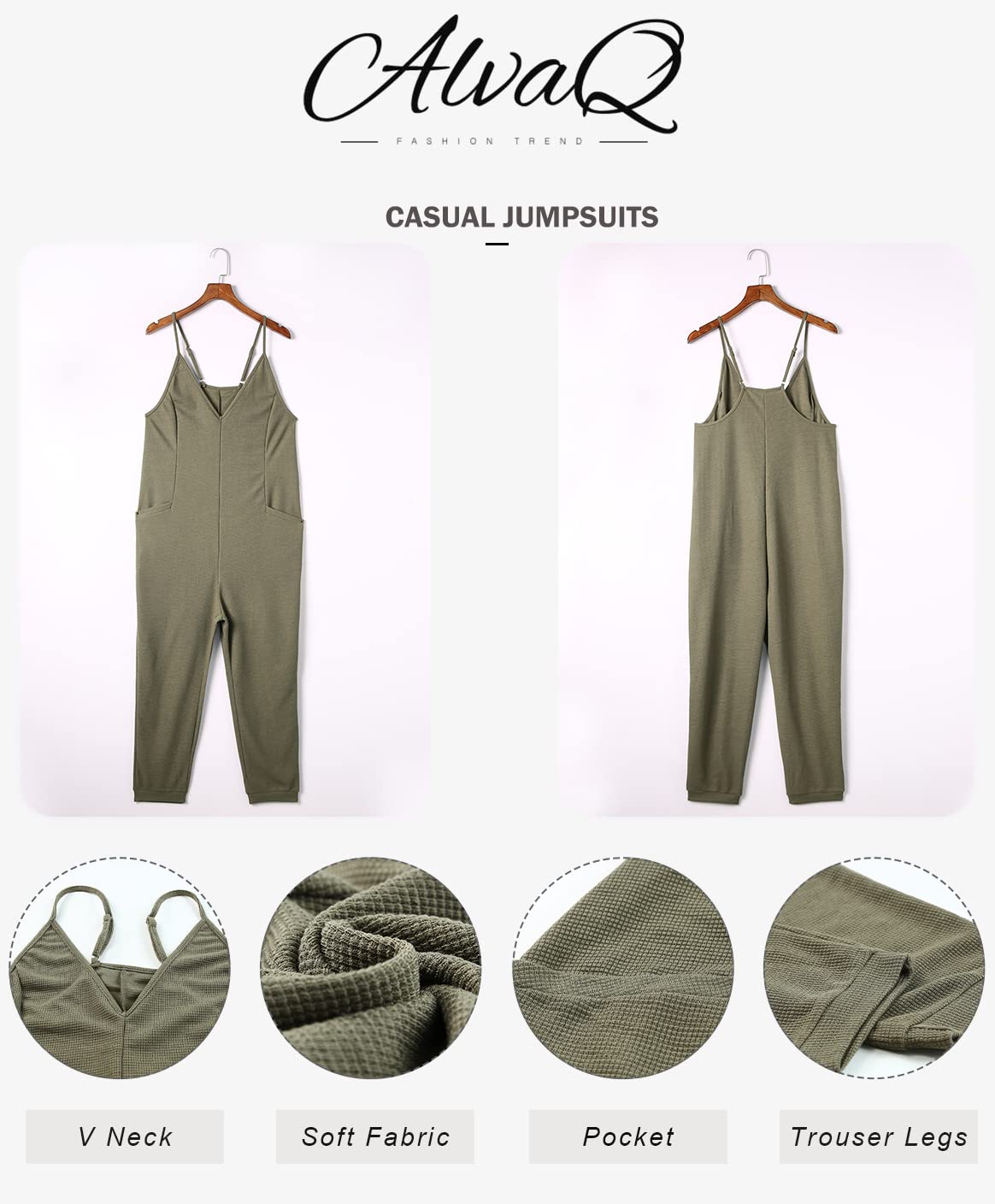 AlvaQ Women's Sleeveless Jumpsuit - Casual Loose Fit Spaghetti Strap Overalls with Pockets | Spring Summer Romper for Outdoor Activities, Travel & Daily Wear | 2024 Fashion Trend