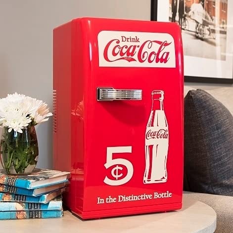 **Coca-Cola Retro 18 Can Mini Fridge - 22L (23 qt) Portable Cooler with 12V DC & 110V AC Cords - Red Travel Fridge for Drinks, Snacks, Lunch - Perfect for Home, Office, Dorm, RV & Road Trips**