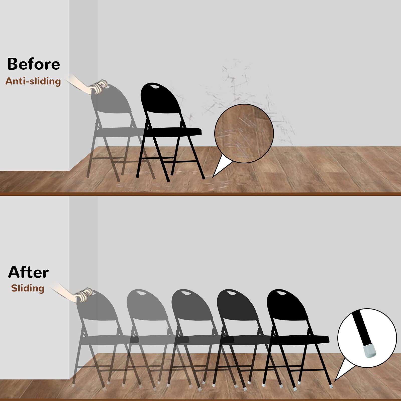 20 Pcs 7/8 Inch Heavy Duty Plastic Folding Chair Leg Caps - Floor Protectors for Metal & Wooden Chairs, Furniture Leg Tips (Grey) - Prevent Scratches & Noise on Hardwood Floors & Tile