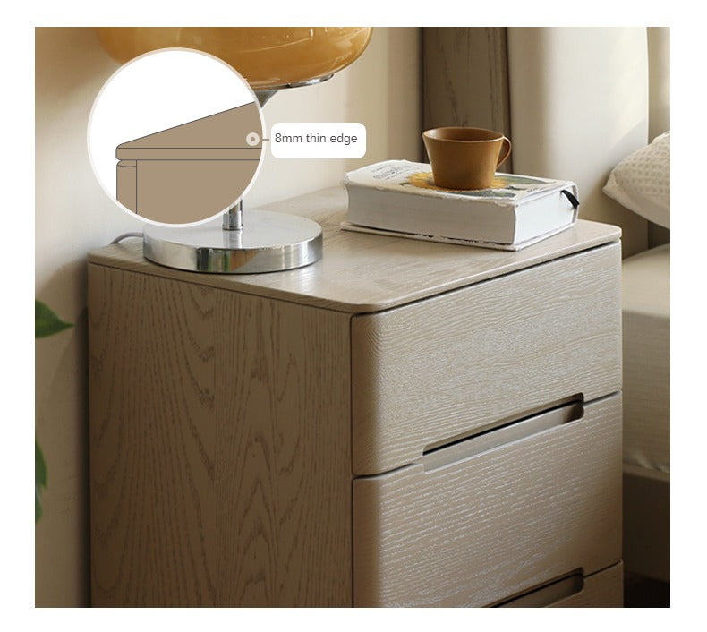 Solid Oak Wood Nightstand with 3 Drawers - Modern Light Luxury Bedside Table for Bedroom, Living Room, or Office