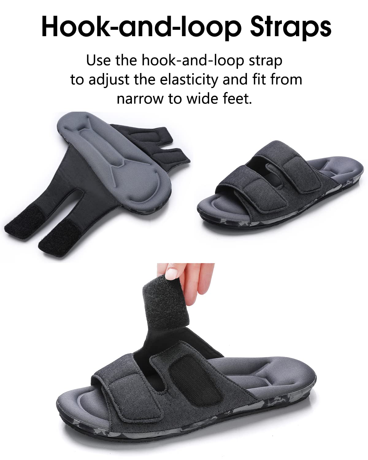 Men's Memory Foam House Slippers with Arch Support - Adjustable Slip-On Indoor/Outdoor Shoes for Comfortable Home Wear, Backyard & Quick Errands