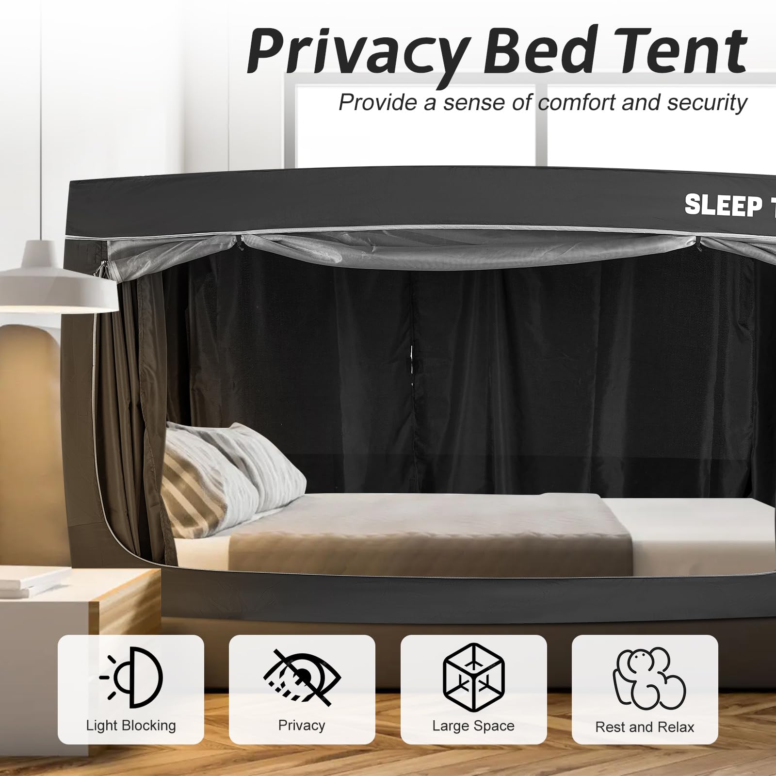 Dream Tents Bed Canopy for Kids & Adults - Blackout Privacy Indoor Bed Tent with Breathable Fabric, Twin Size (Mattress Not Included) | Perfect for Camping, Sleepovers & Privacy at Home