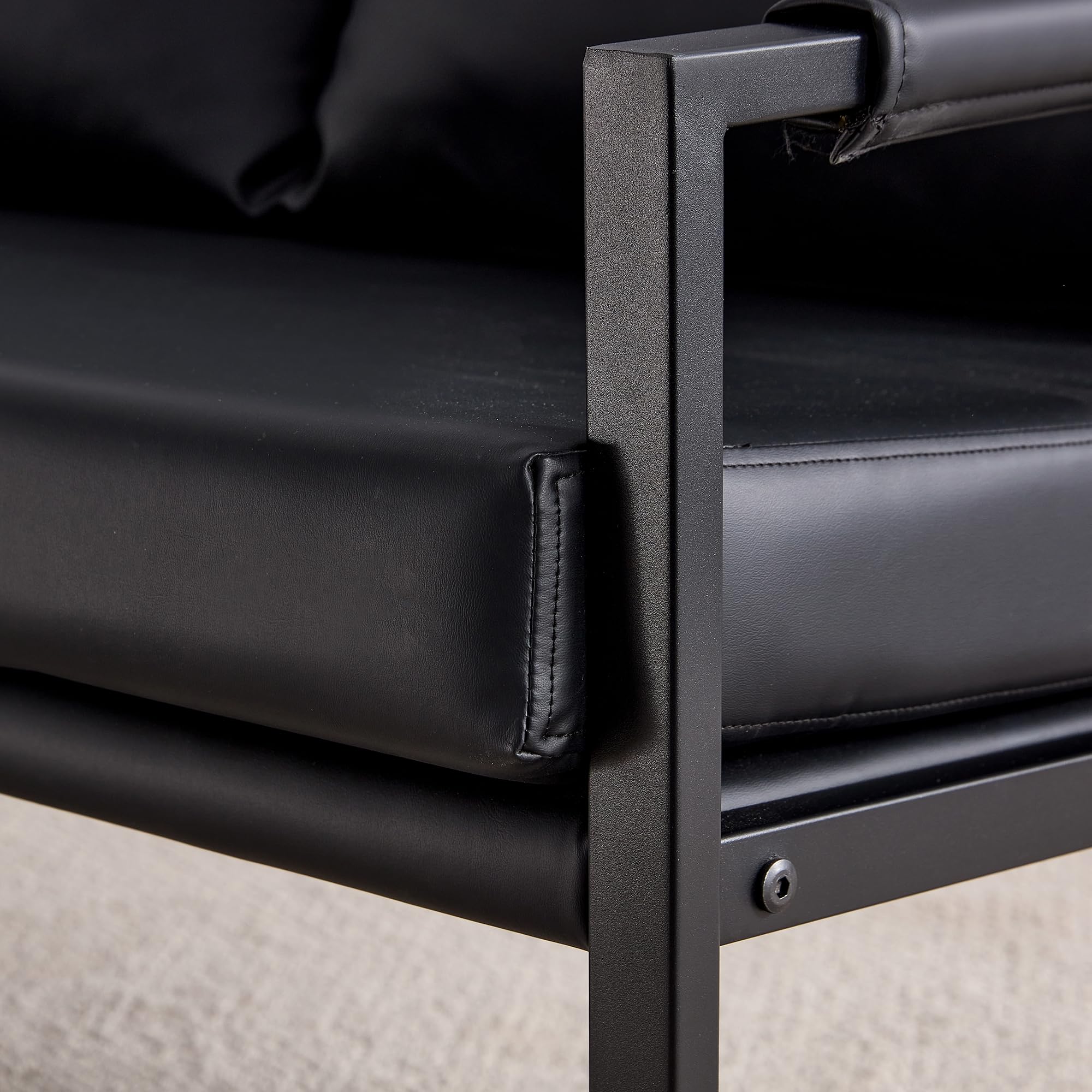 Rustic Faux Leather Loveseat Sofa Bed - Convertible Sleeper Couch for Small Spaces, Guest Room & Apartment with Sturdy Metal Frame & Plush Cushions - Easy Assembly (Black) | Perfect for Studio Apartments, Dorm Rooms & Cozy Living Spaces