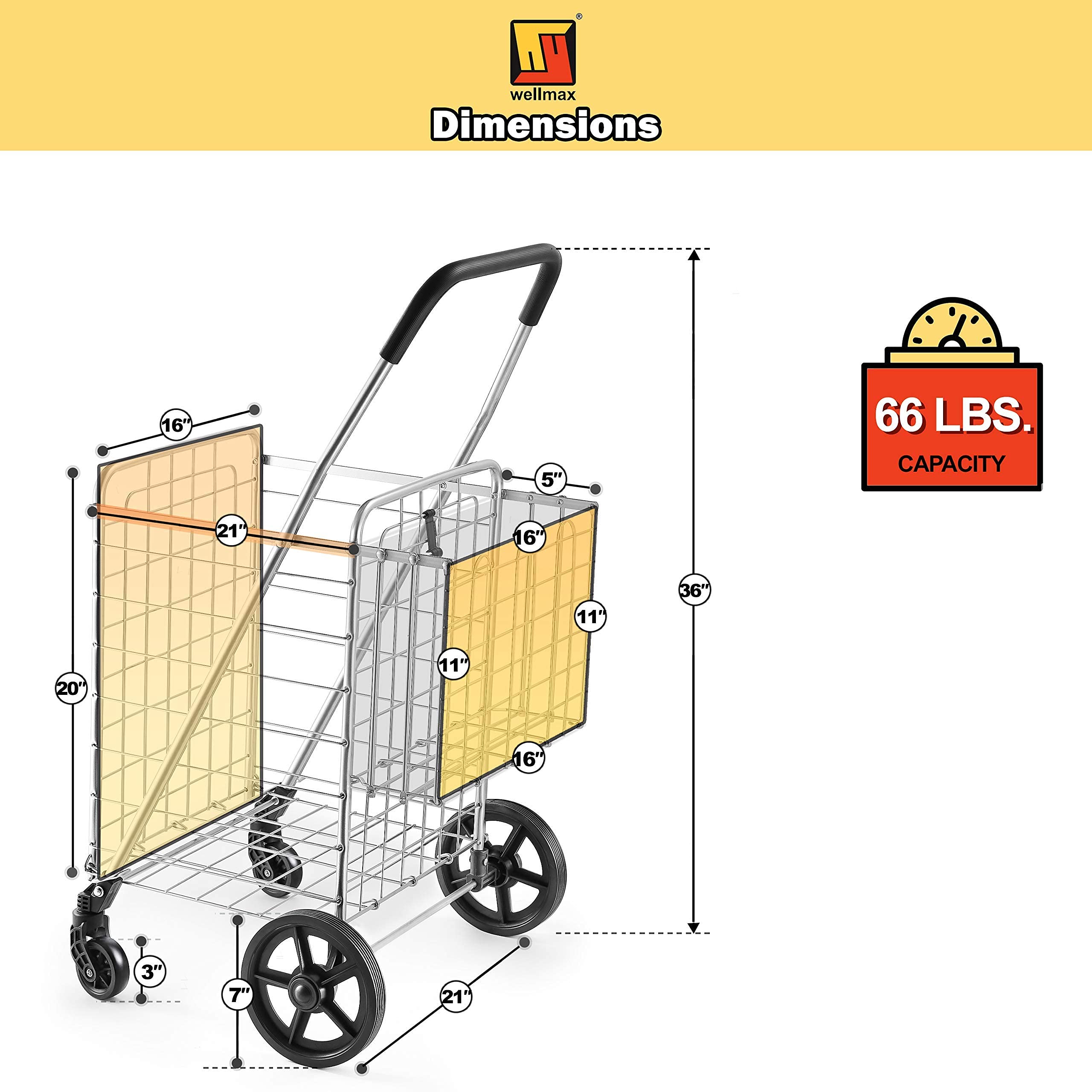 Wellmax WM99024S Heavy Duty Shopping Cart with 360° Swivel Wheels & WM99025S Double Basket Grocery Cart - Perfect for Supermarkets, Warehouse Stores & Home Use