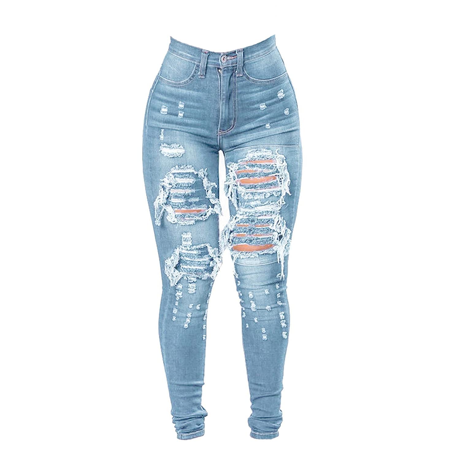 Women's High Waist Skinny Ripped Jeans - Stretch Destroyed Denim Pants for Slim Fit | Perfect for Casual Outfits, Streetwear & Everyday Wear