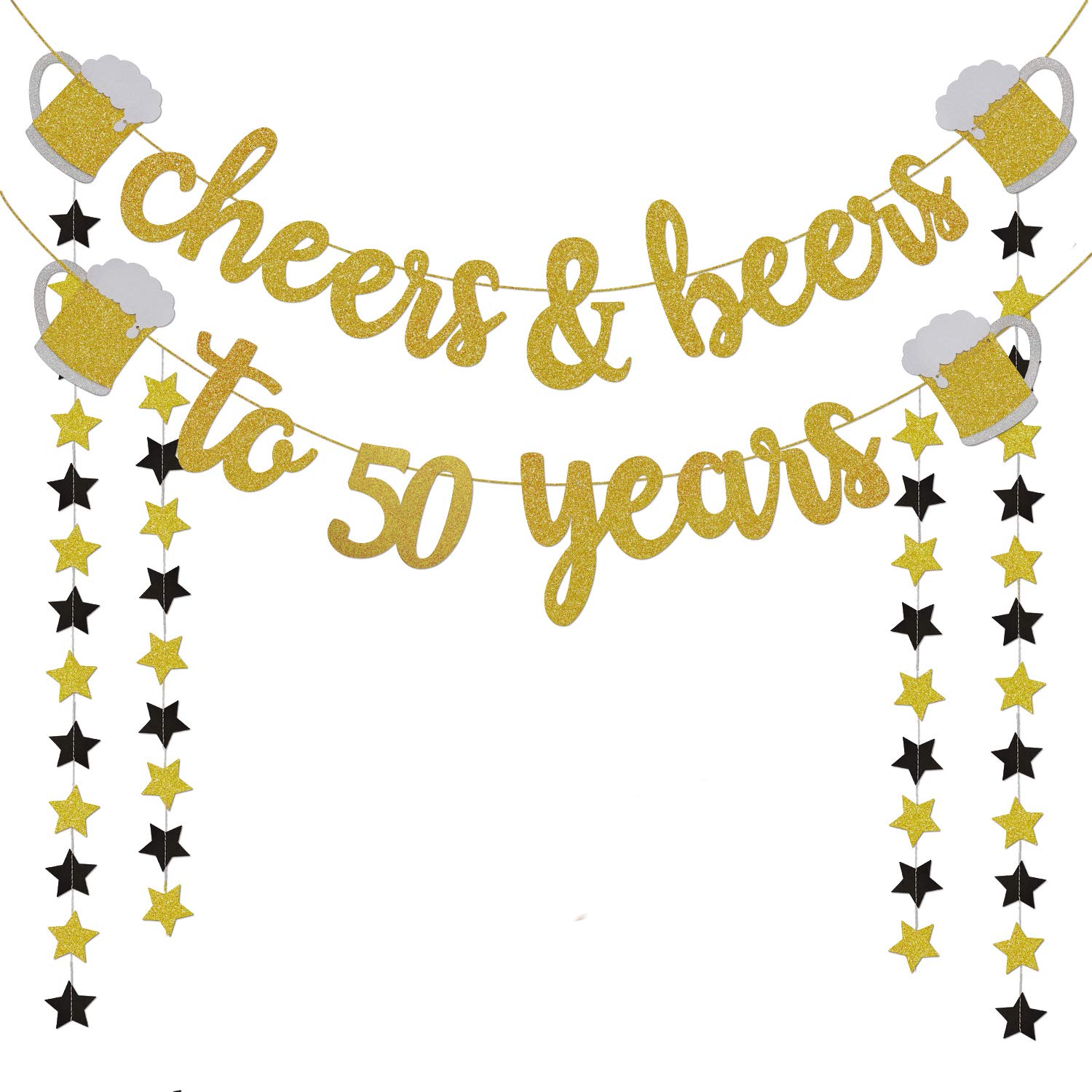 50th Birthday Gold Glitter Banner - Cheers & Beers Party Decor for Him/Her - Anniversary & Wedding Supplies - Perfect for Milestone Celebrations, Photo Backdrops & Festive Home Decor