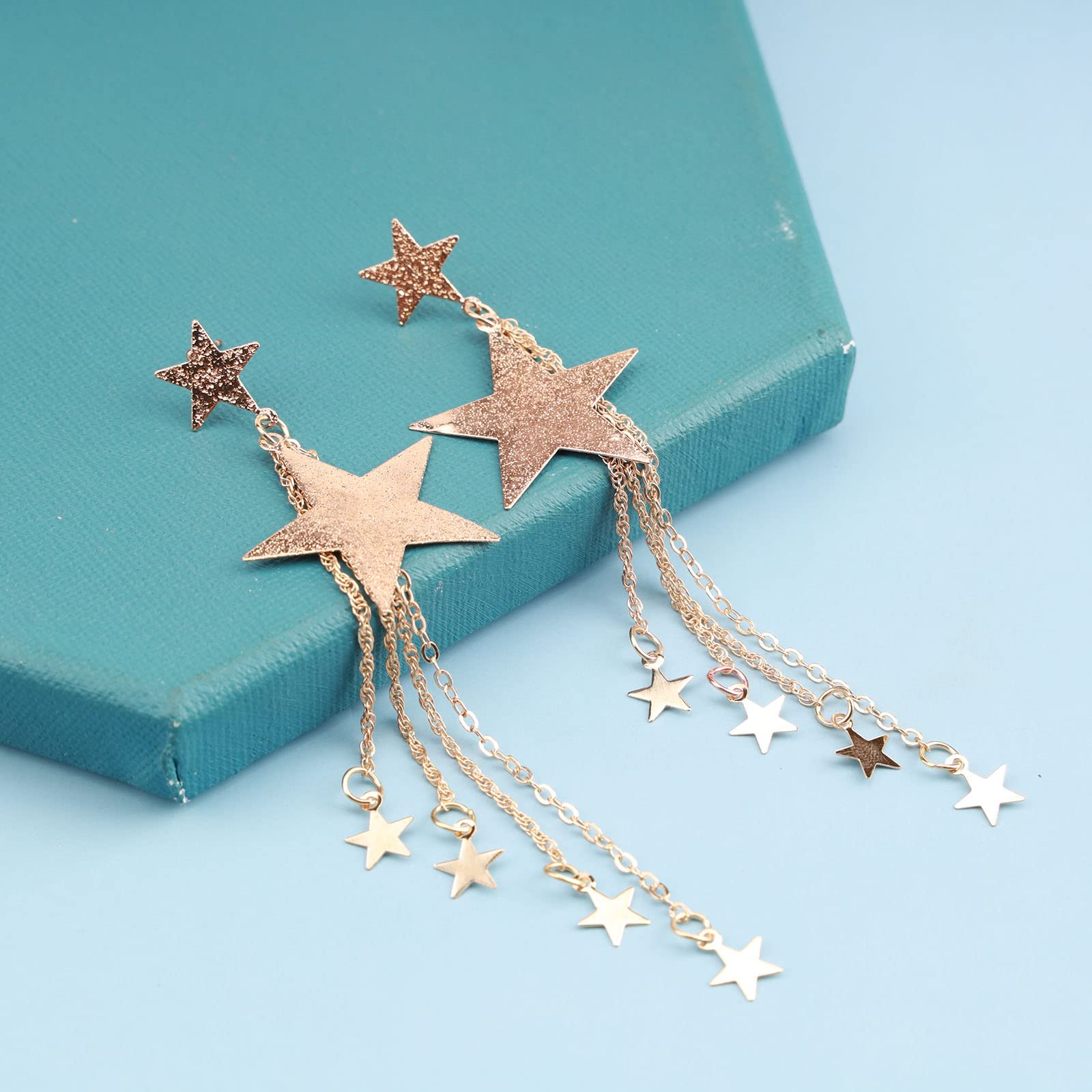 Punk Big Star Drop Dangle Earrings - Fashion Gold Long Thin Star Tassel Chain Earrings for Women | Boho Chic Vintage Jewelry | Perfect for Daily Wear, Parties & Weddings