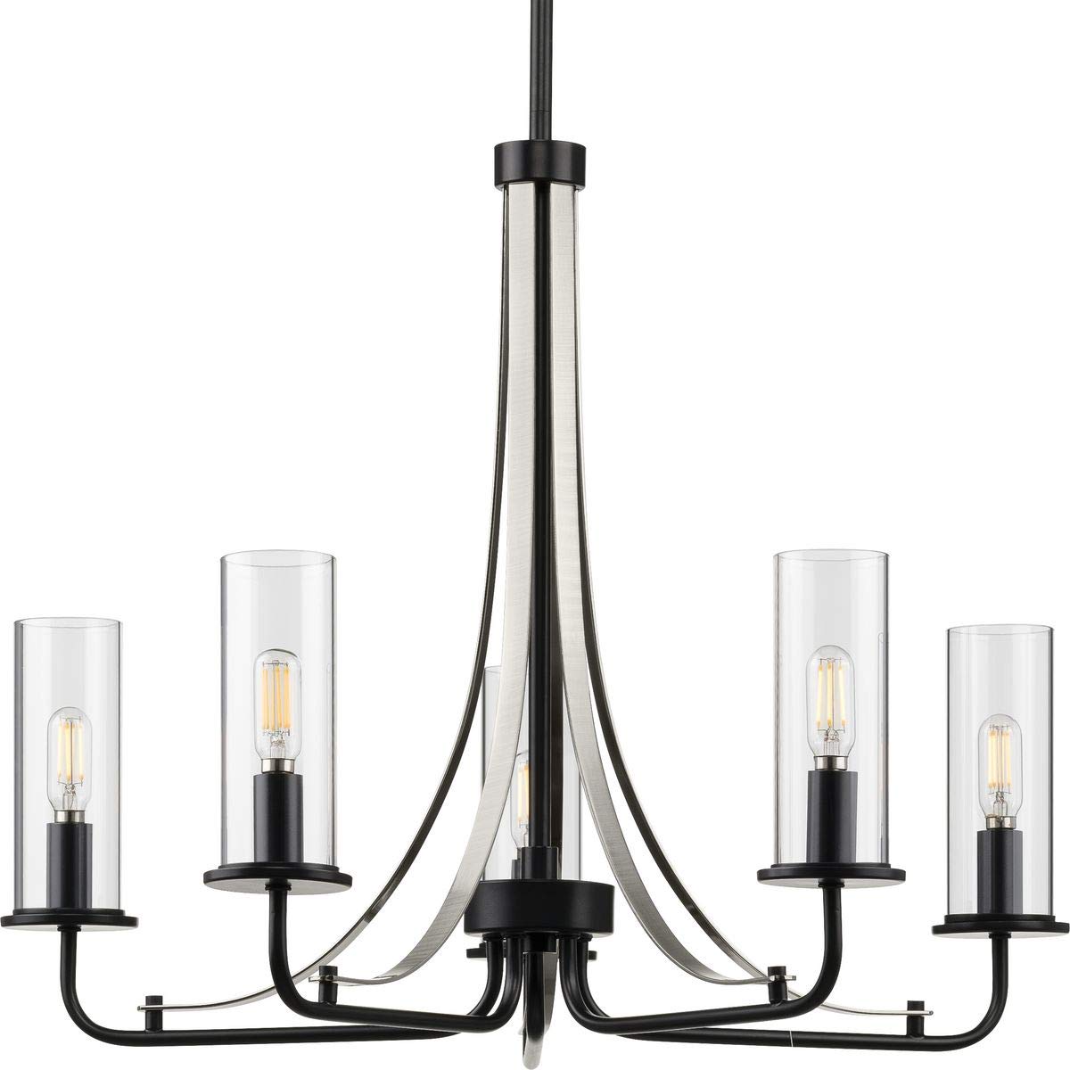 Progress Lighting Riley Collection 5-Light Clear Glass Traditional Chandelier in Matte Black - Perfect for Dining Room, Foyer & Bedroom Lighting